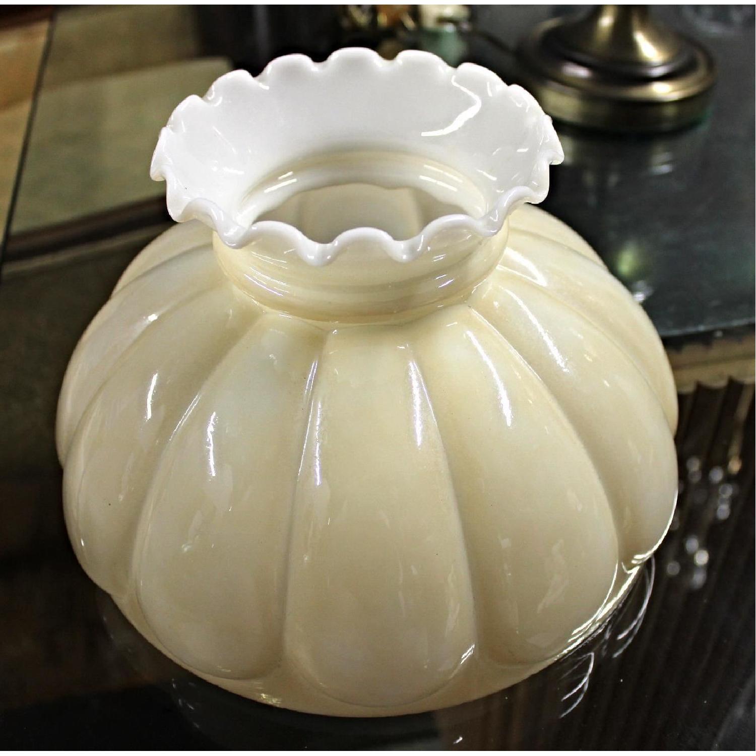 Vintage Oil Style Brass Base Milk Glass Shade Table Lamp - image-6