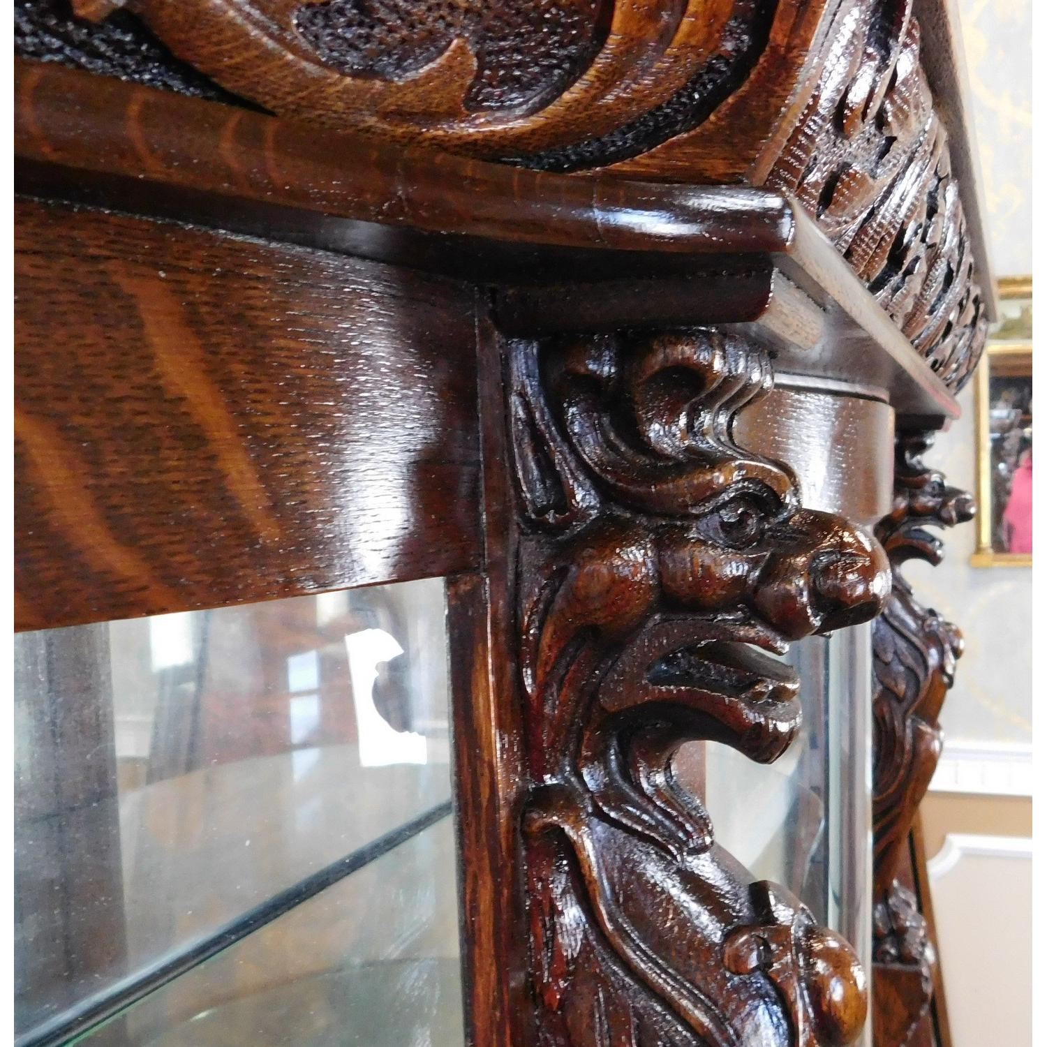 Antique Victorian Figural Quartered Oak Curio Cabinet - image-2