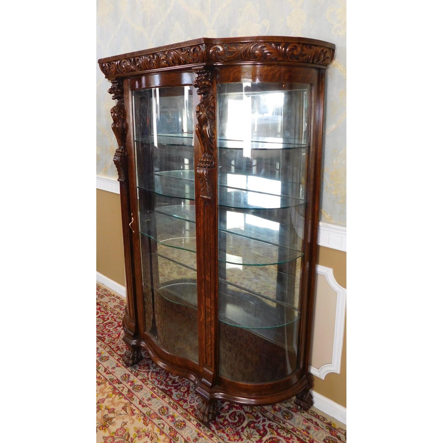 Antique Victorian Figural Quartered Oak Curio Cabinet - image-3