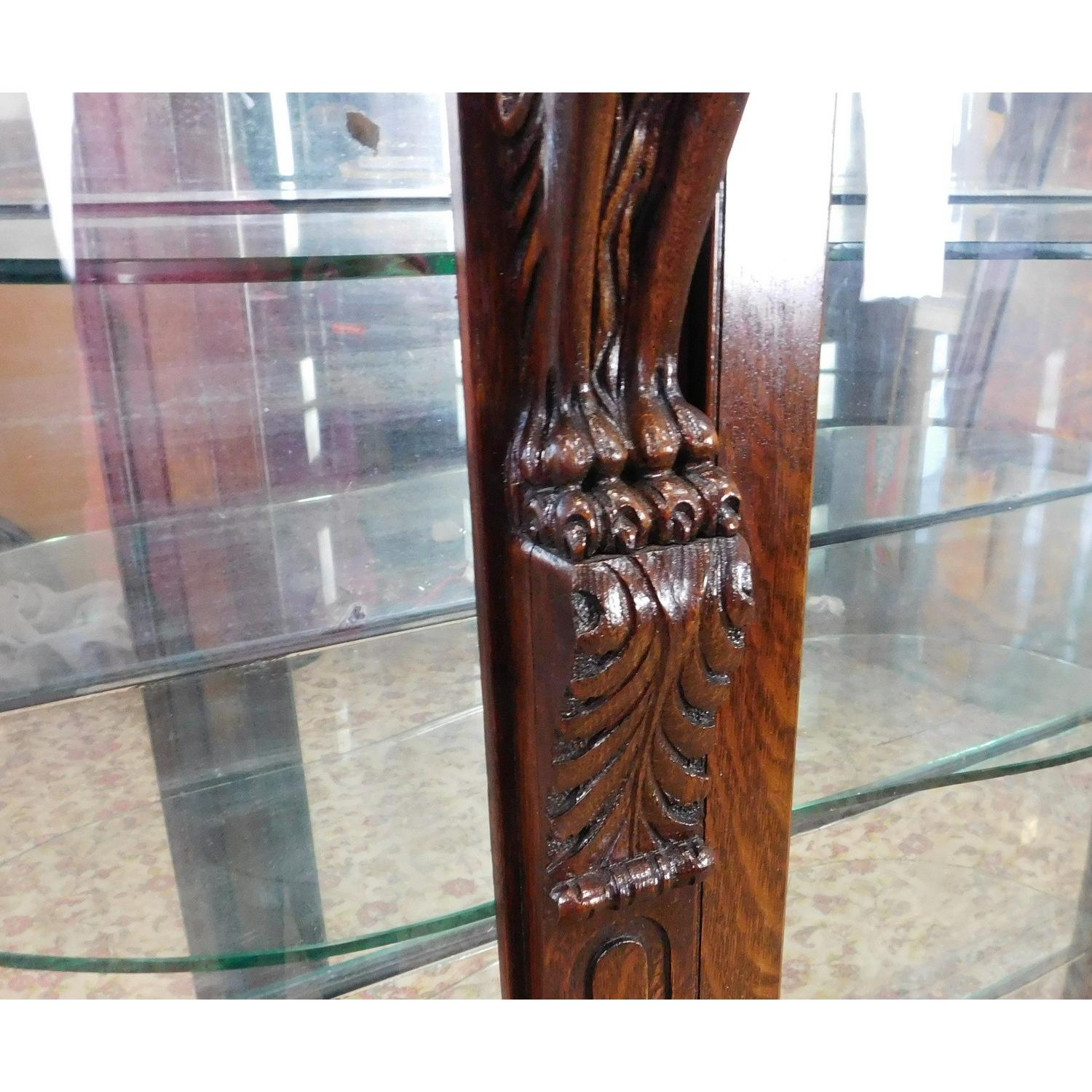 Antique Victorian Figural Quartered Oak Curio Cabinet - image-4