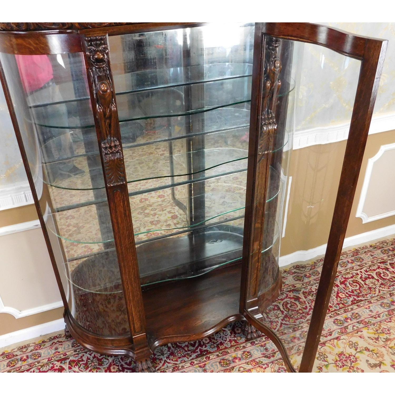 Antique Victorian Figural Quartered Oak Curio Cabinet - image-5
