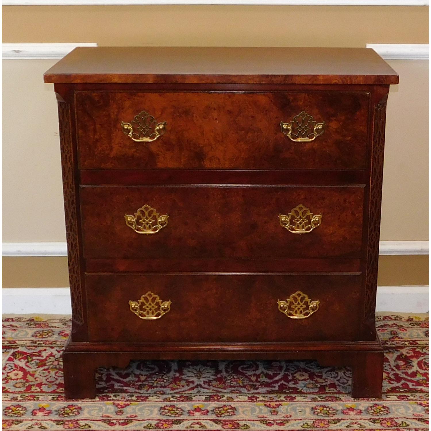 Baker Elm 3 Drawer Chippendale Bedside Nightstand - image-1