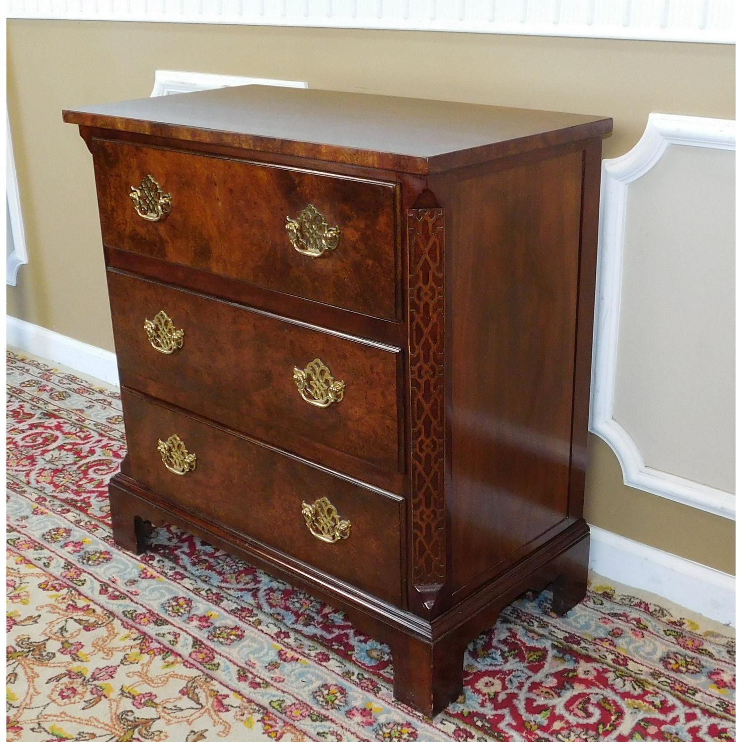 Baker Elm 3 Drawer Chippendale Bedside Nightstand - image-2
