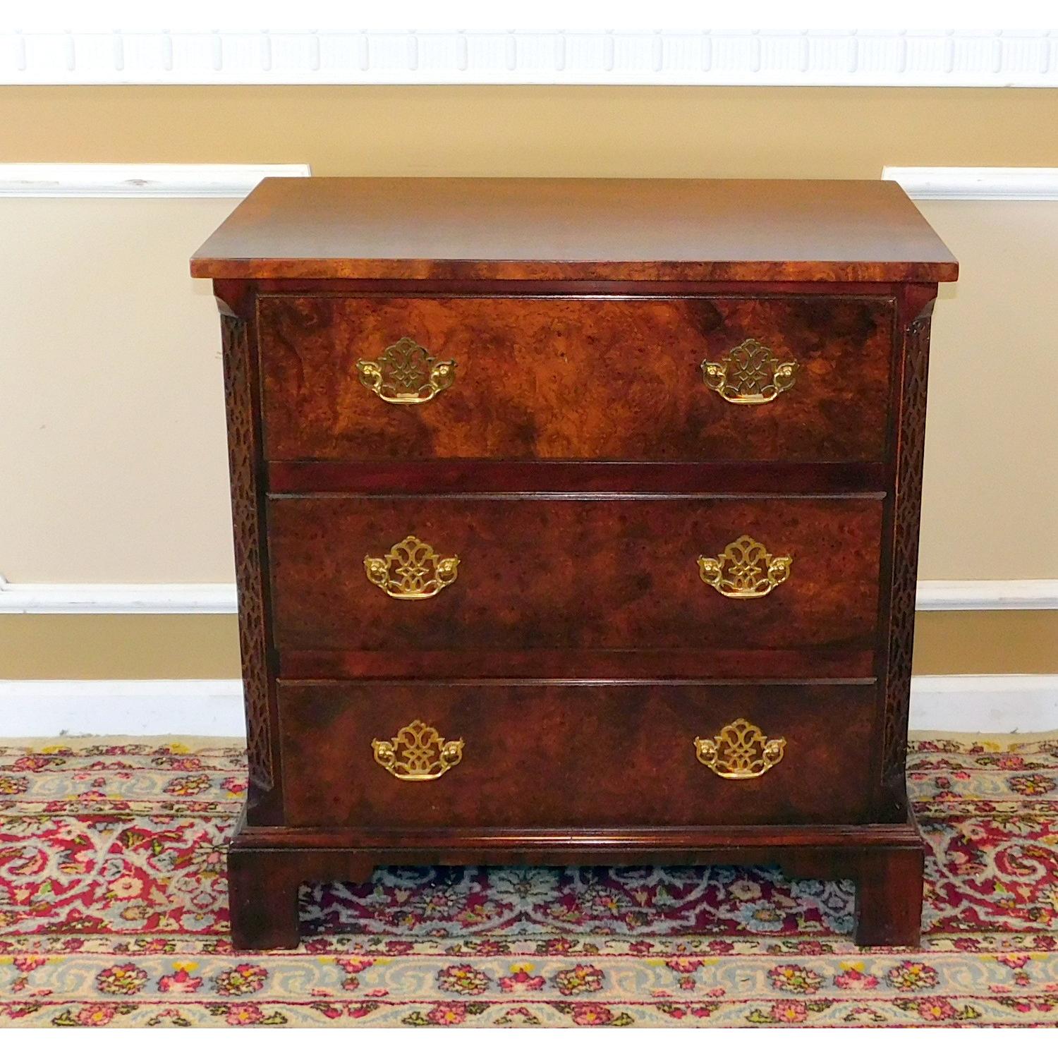 Baker Elm 3 Drawer Chippendale Bedside Nightstand - image-4