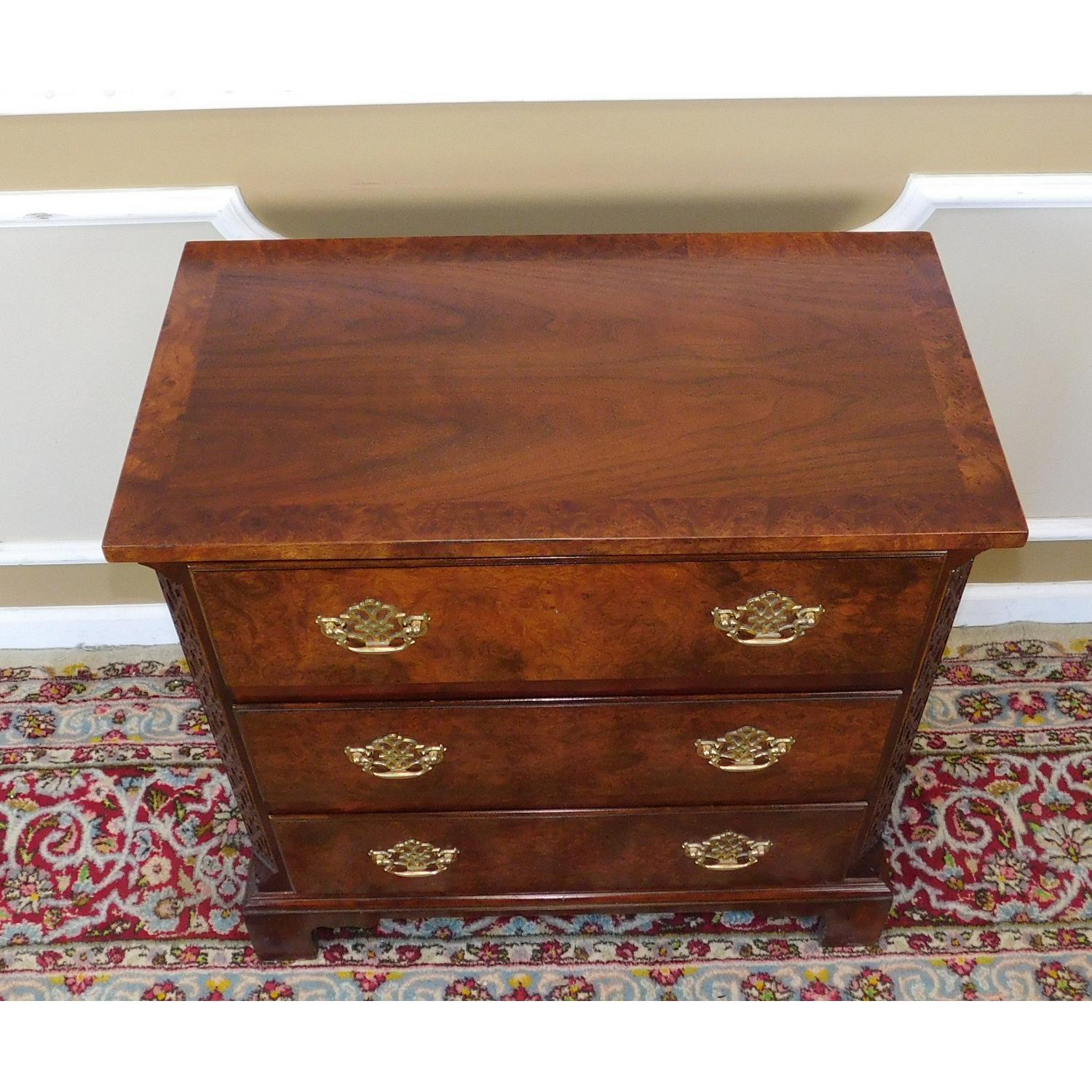 Baker Elm 3 Drawer Chippendale Bedside Nightstand - image-5