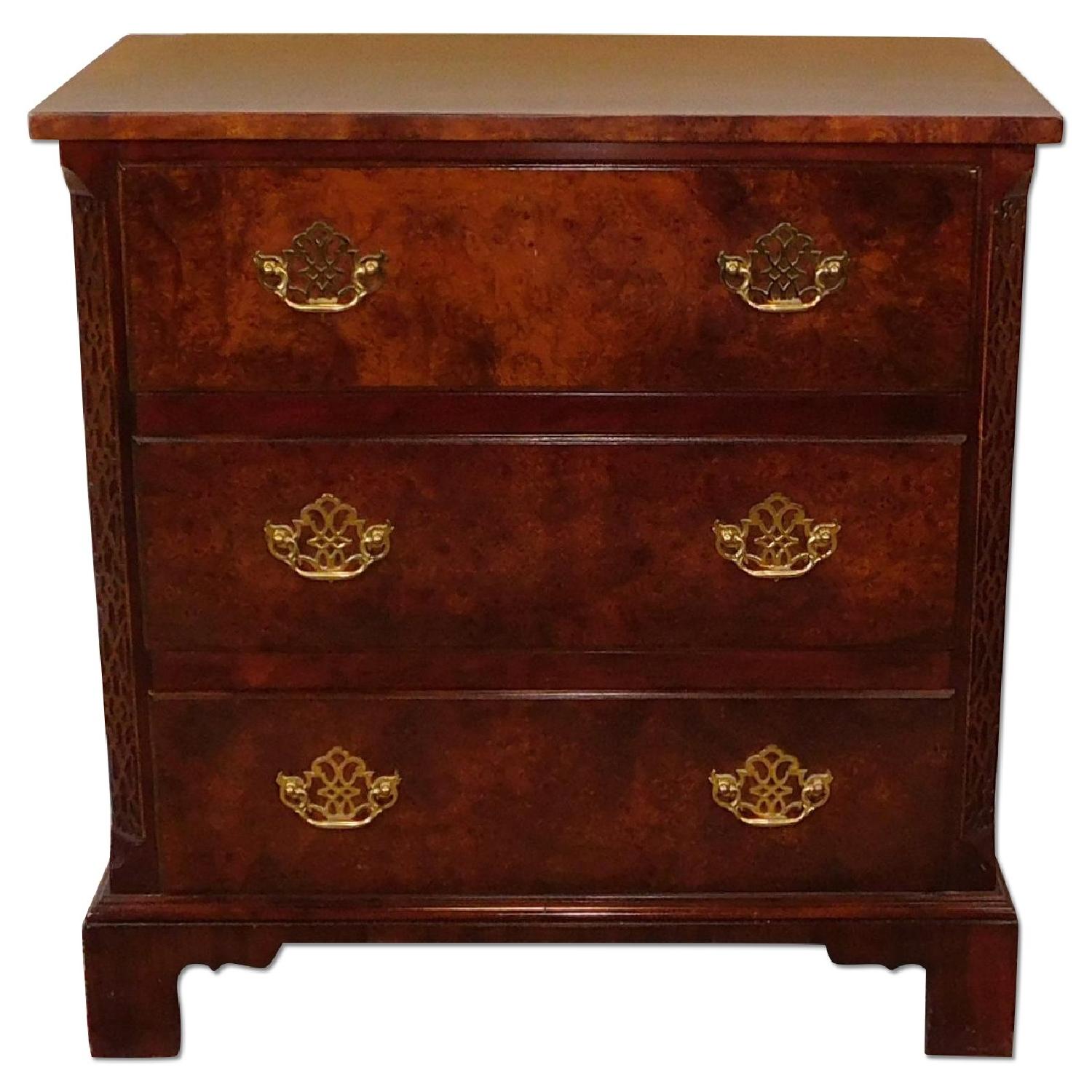 Baker Elm 3 Drawer Chippendale Bedside Nightstand - image-0