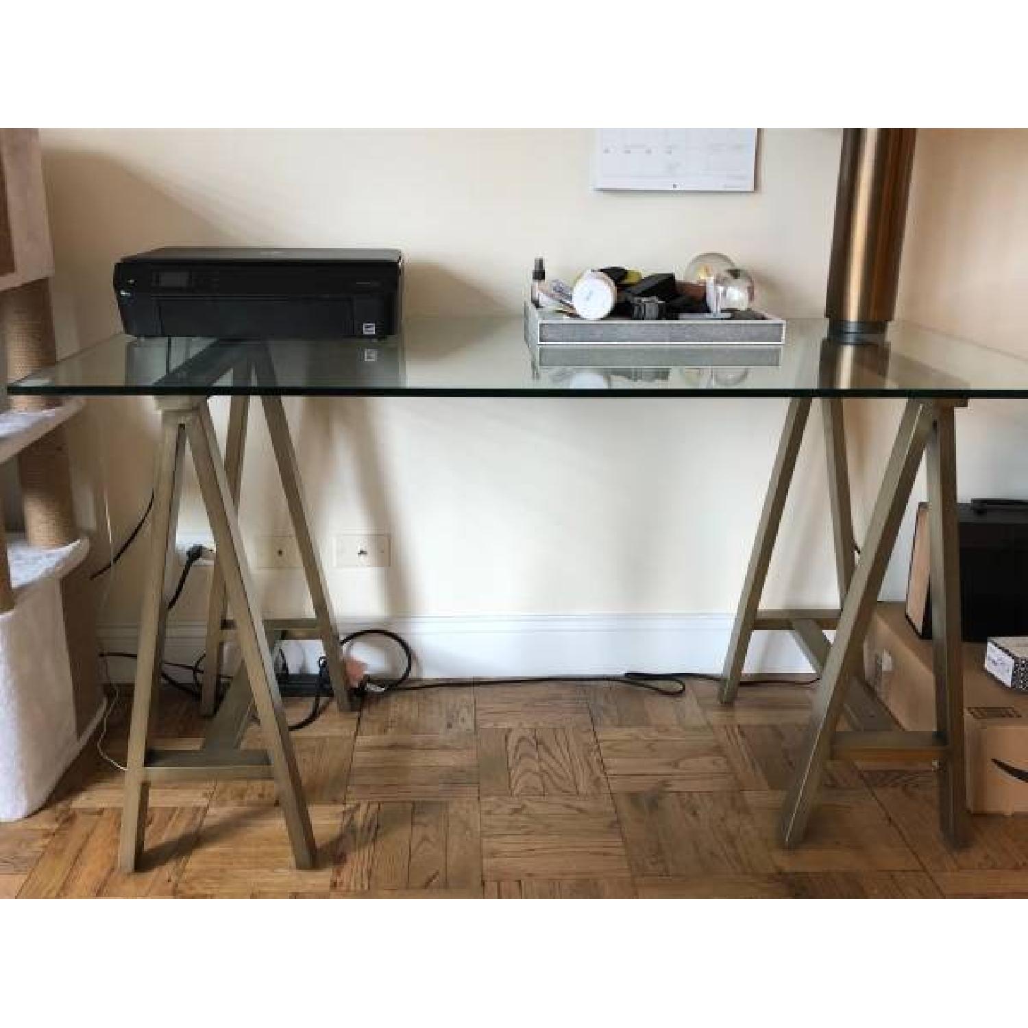West Elm Cross-Base Desk w/ Antique Brass Legs - image-1