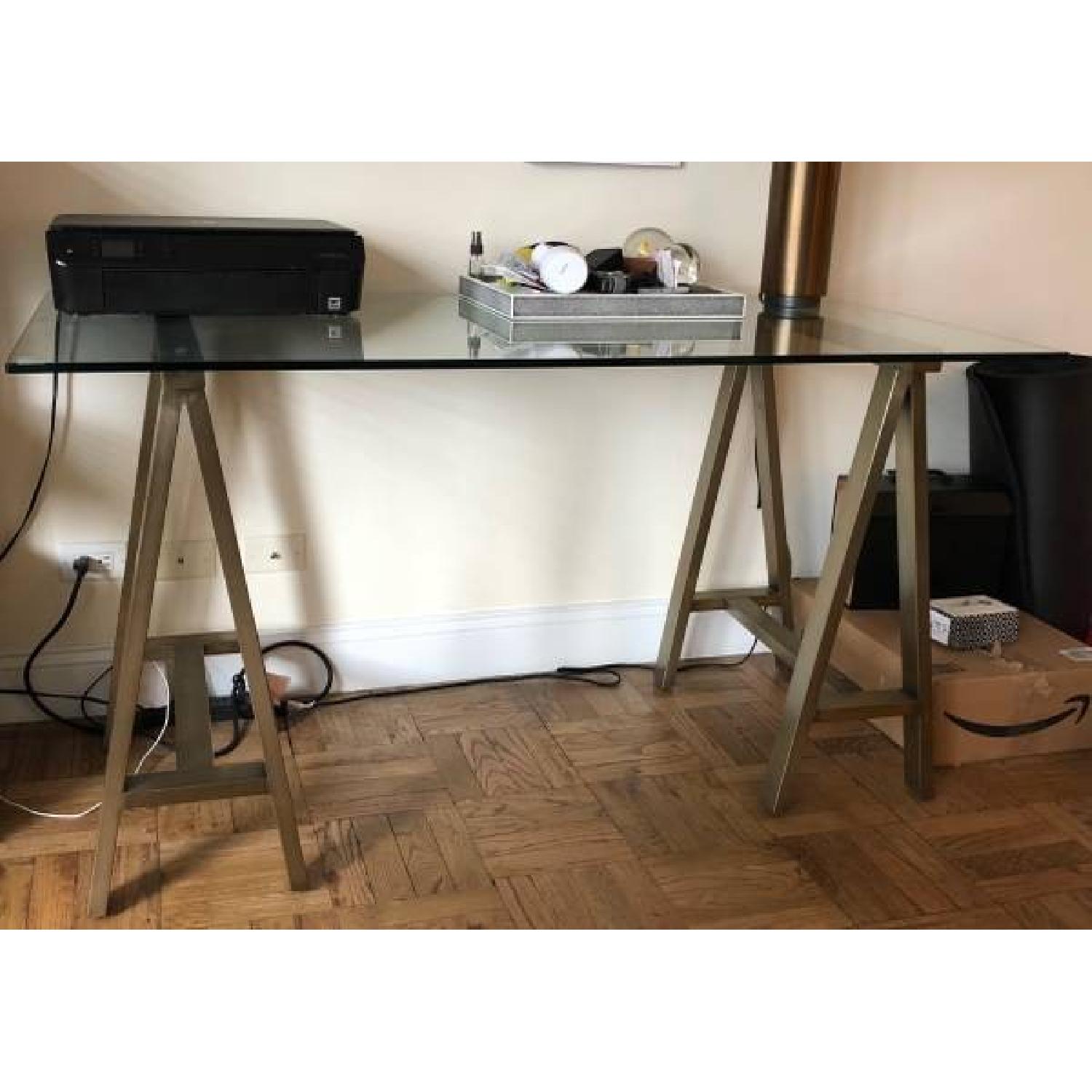 West Elm Cross-Base Desk w/ Antique Brass Legs - image-2