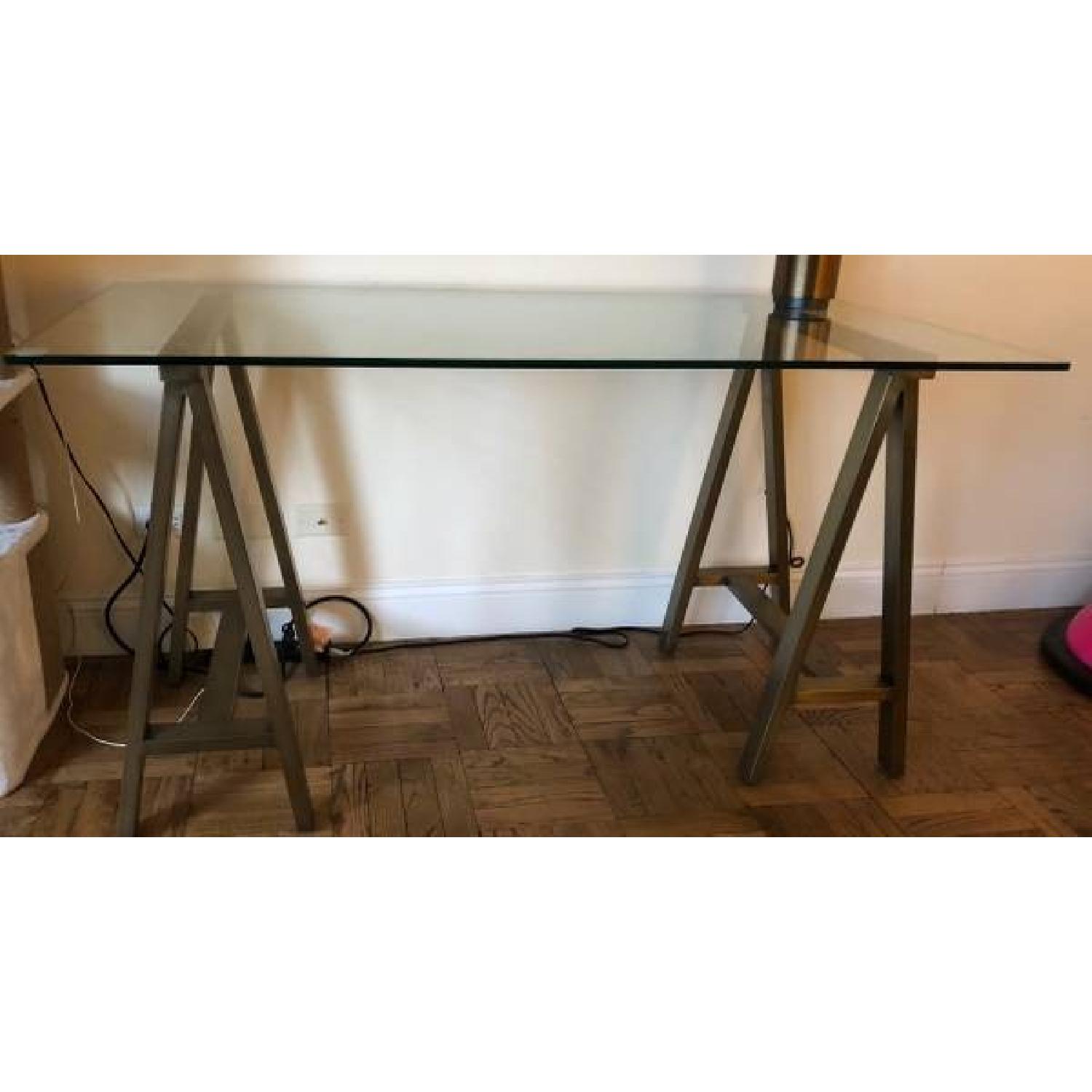 West Elm Cross-Base Desk w/ Antique Brass Legs - image-3