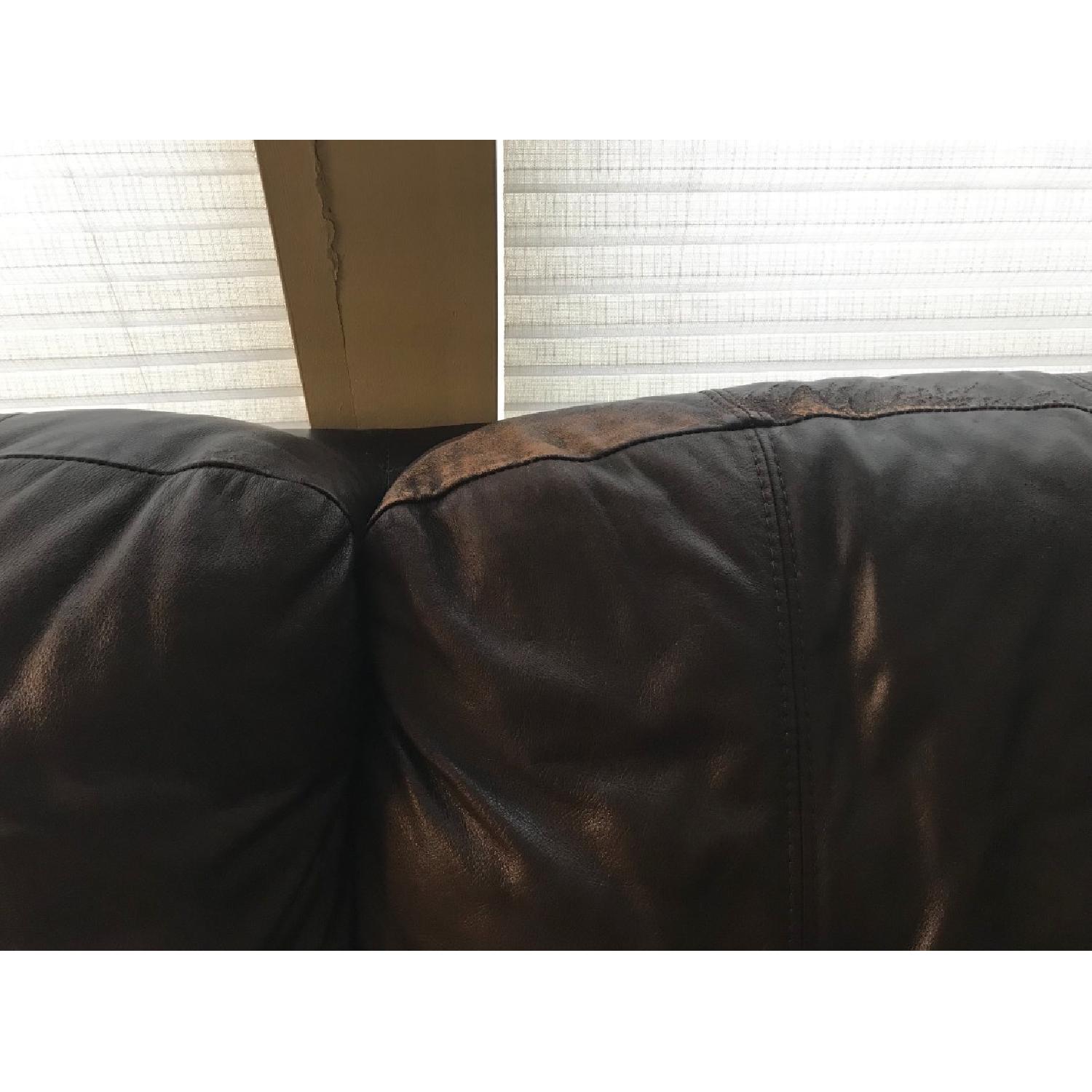 Ethan Allen Chocolate Leather Studded Couch Aptdeco