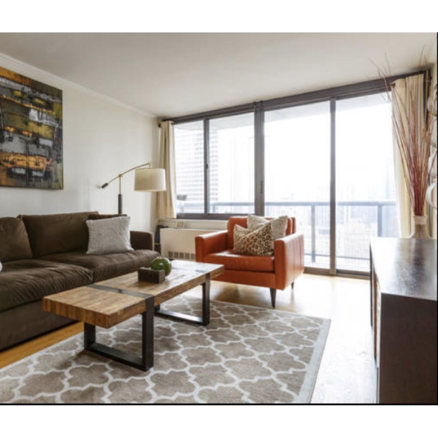 Crate & Barrel Orange Leather Accent Chair - image-1