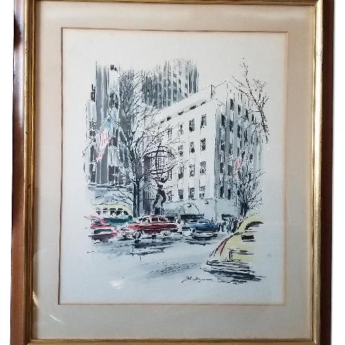 Used John Haymson Mid-Century Modern Watercolor Print for sale on AptDeco