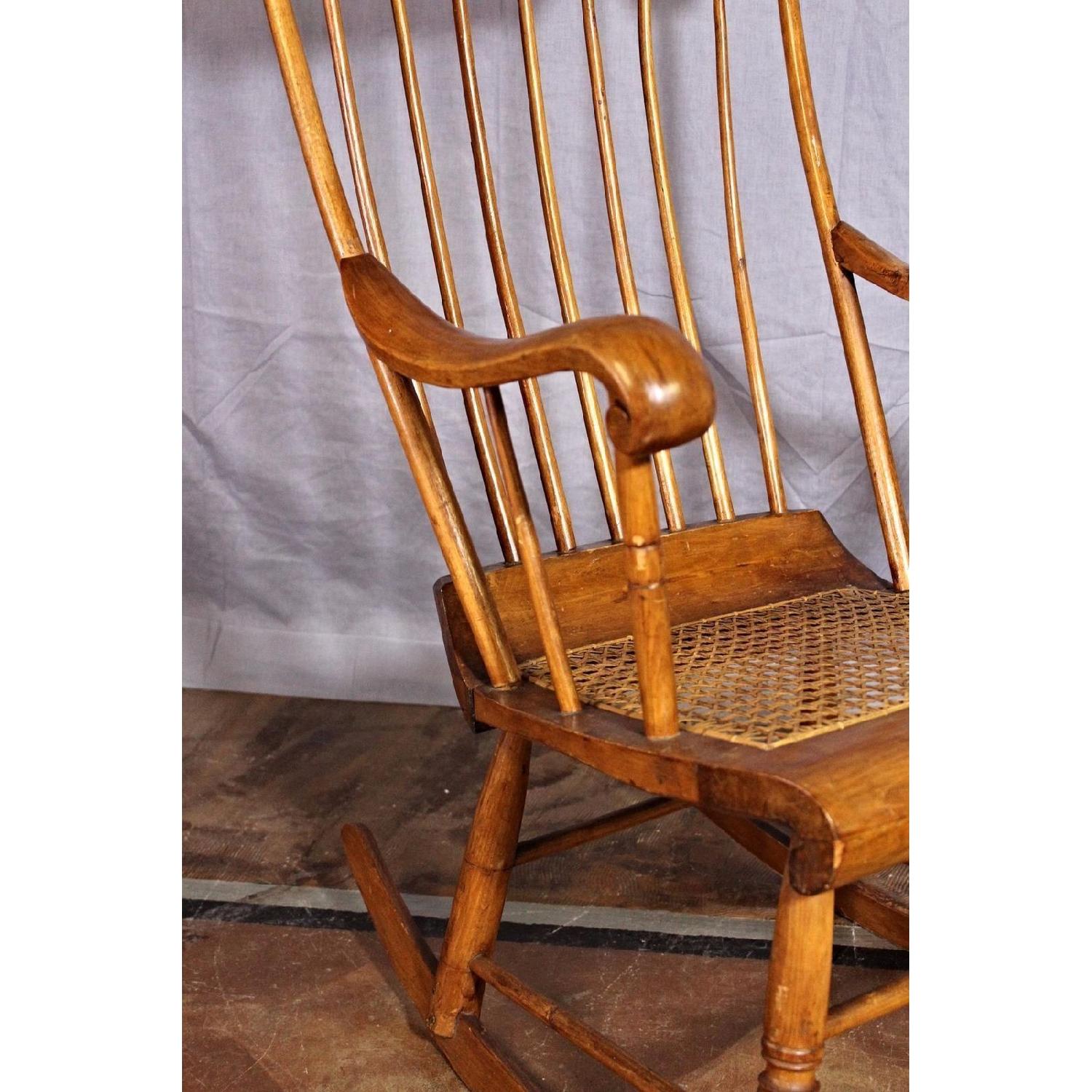19th C Antique American Spindle Back Caned Seat Rocking - image-4