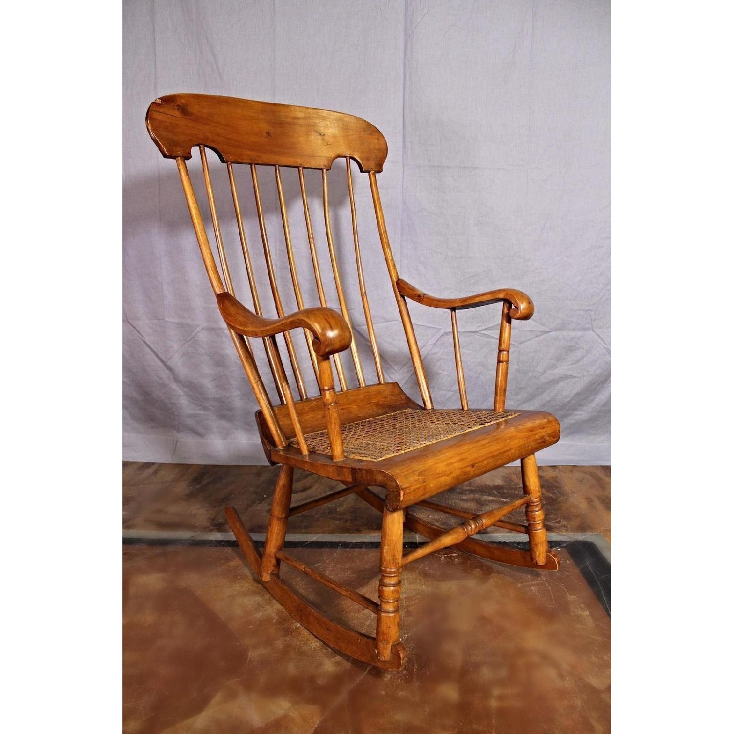 19th C Antique American Spindle Back Caned Seat Rocking - image-7