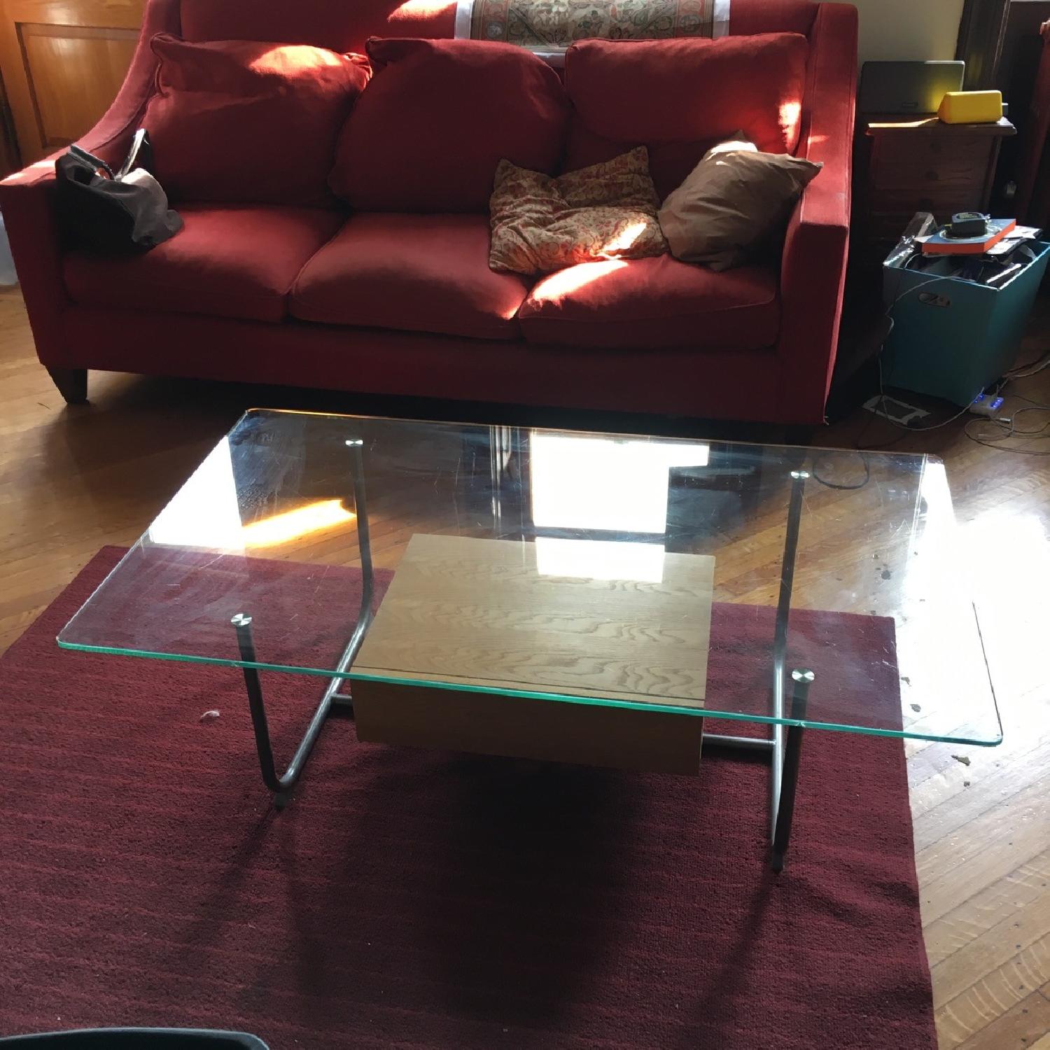Box Frame Glass Coffee Table w/ Wooden Drawer - image-1