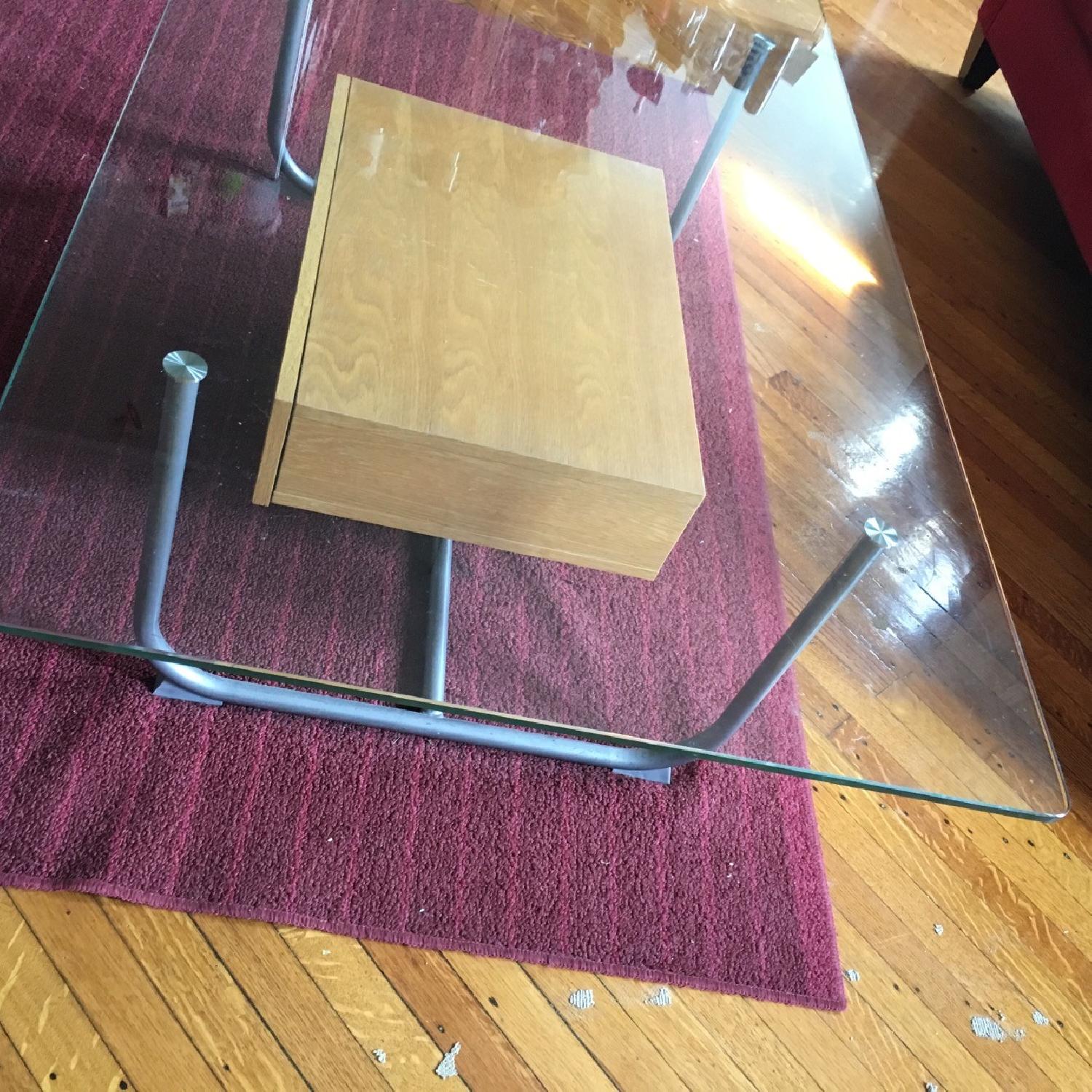 Box Frame Glass Coffee Table w/ Wooden Drawer - image-4
