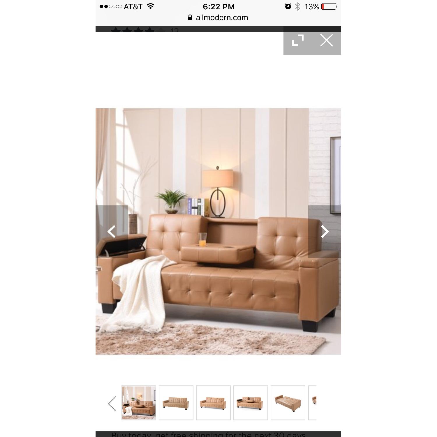 Wade Logan Light Brown Tan Faux Leather Sleeper Couch - image-1