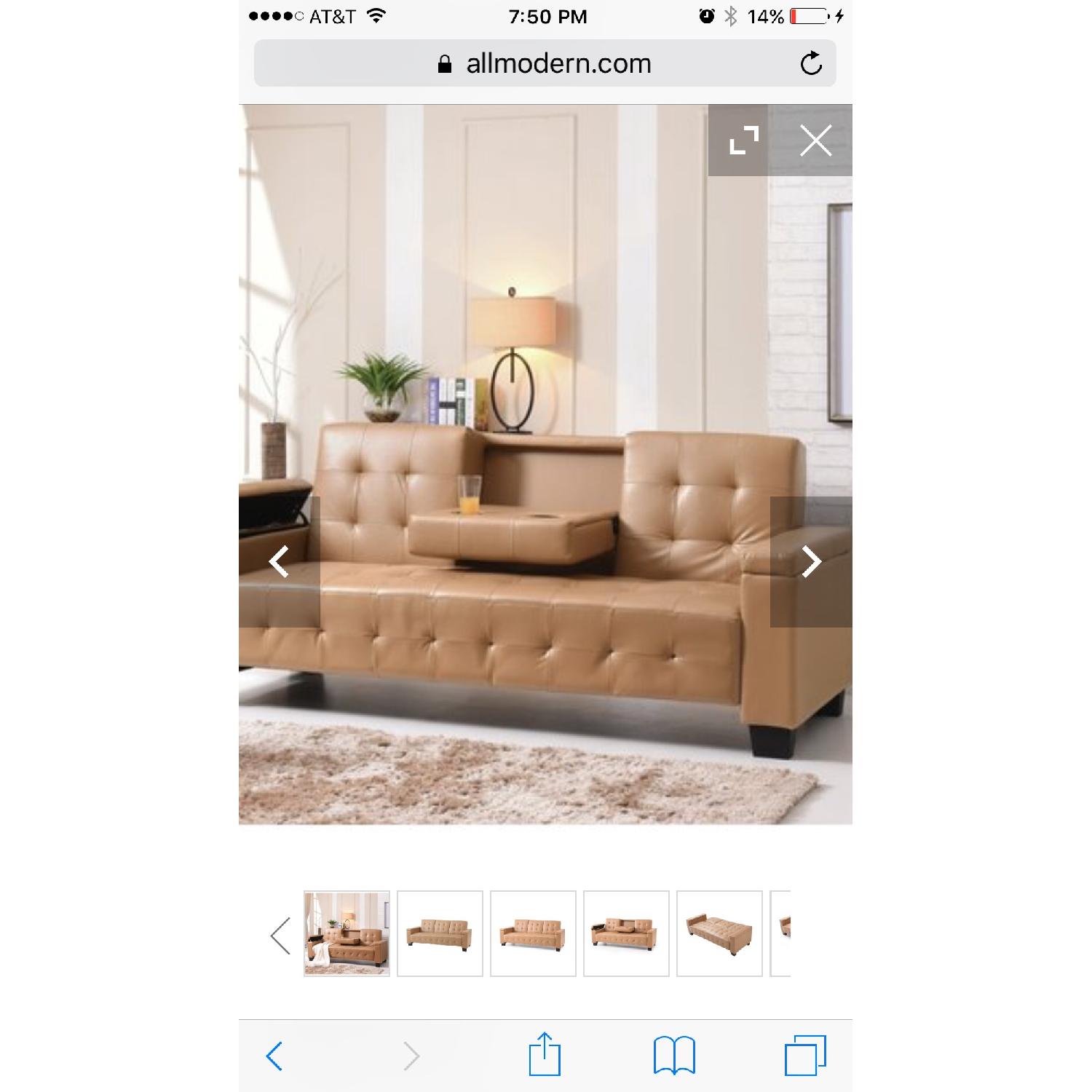Wade Logan Light Brown Tan Faux Leather Sleeper Couch - image-3