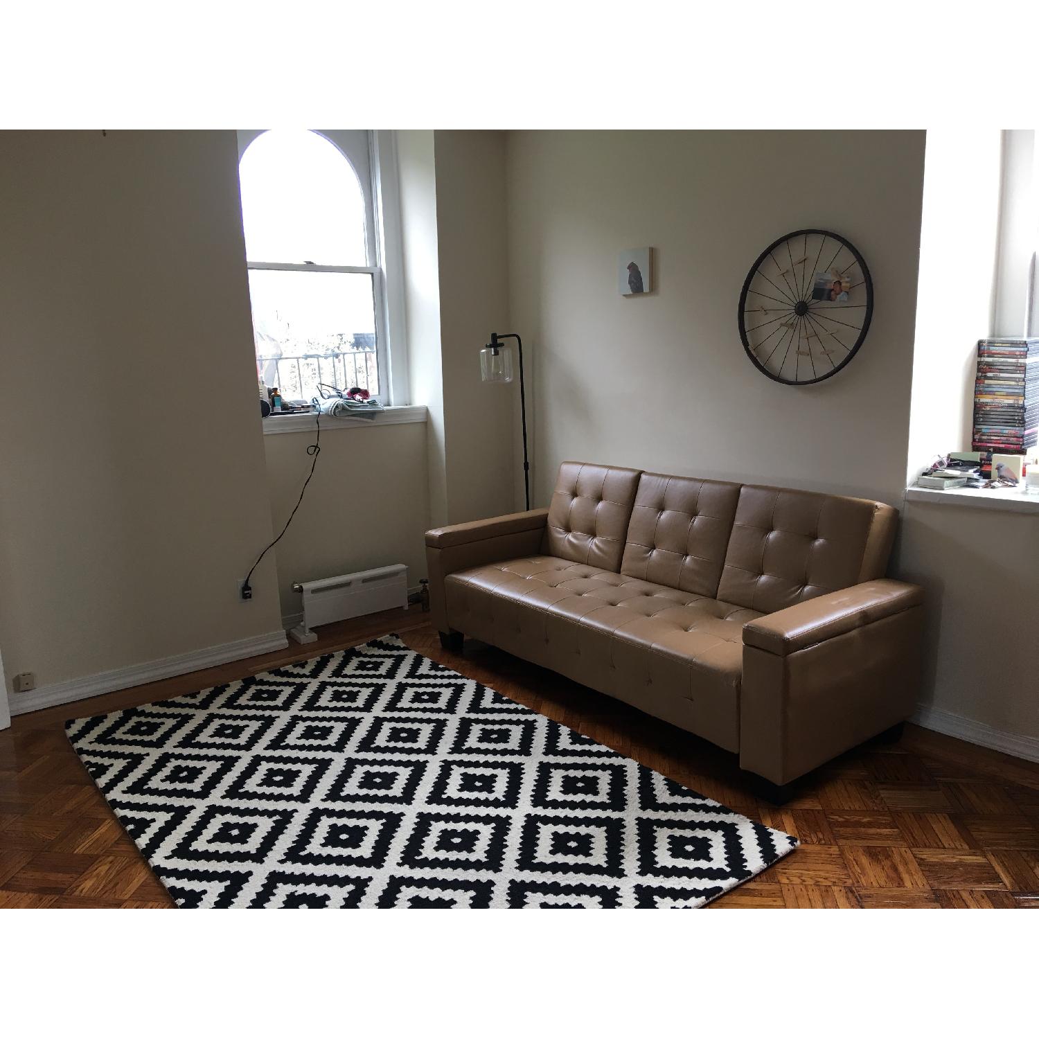 Wade Logan Light Brown Tan Faux Leather Sleeper Couch - image-4