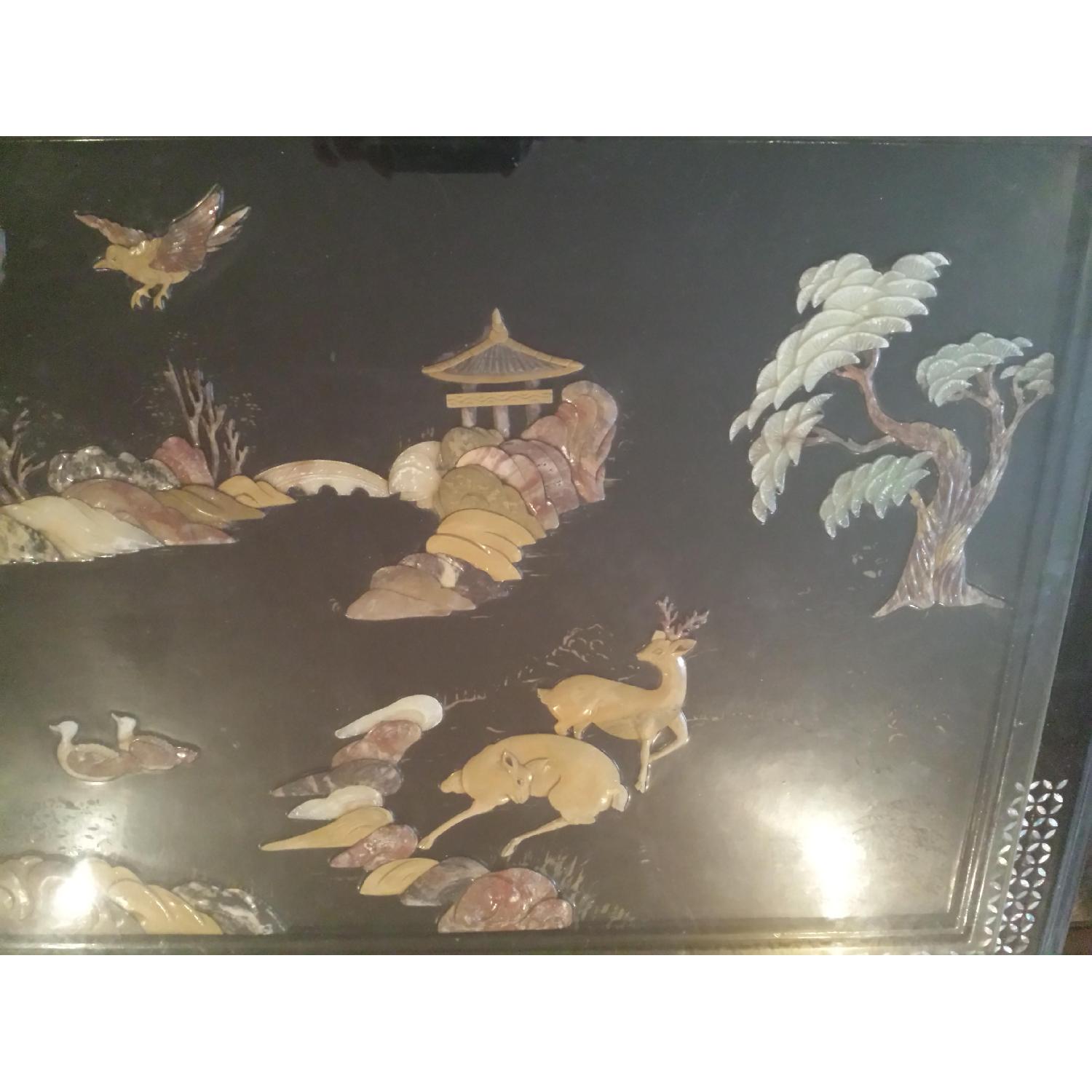 Korean Black Lacquer Rectangular Table w/ Design AptDeco