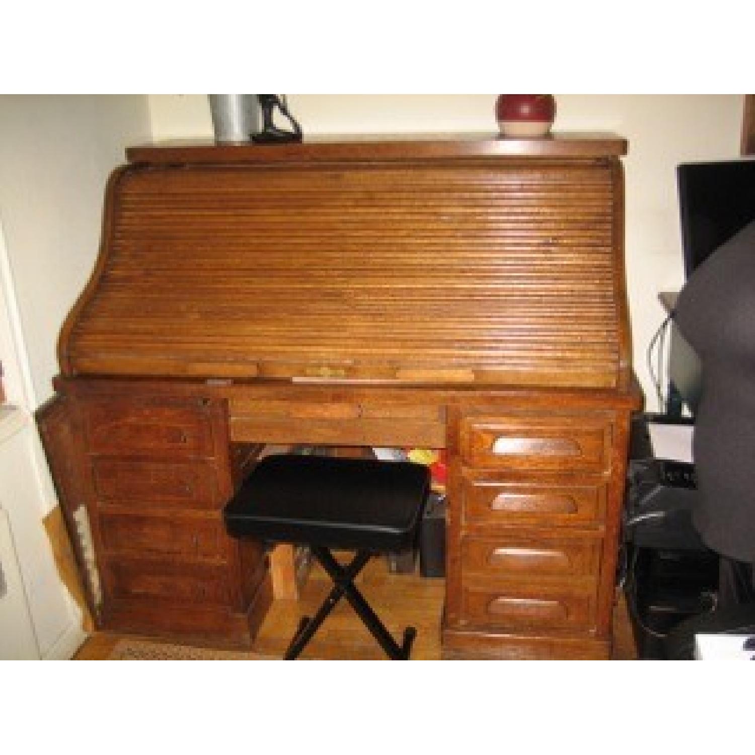 1920s Solid Oak Roll-Top Desk - image-1