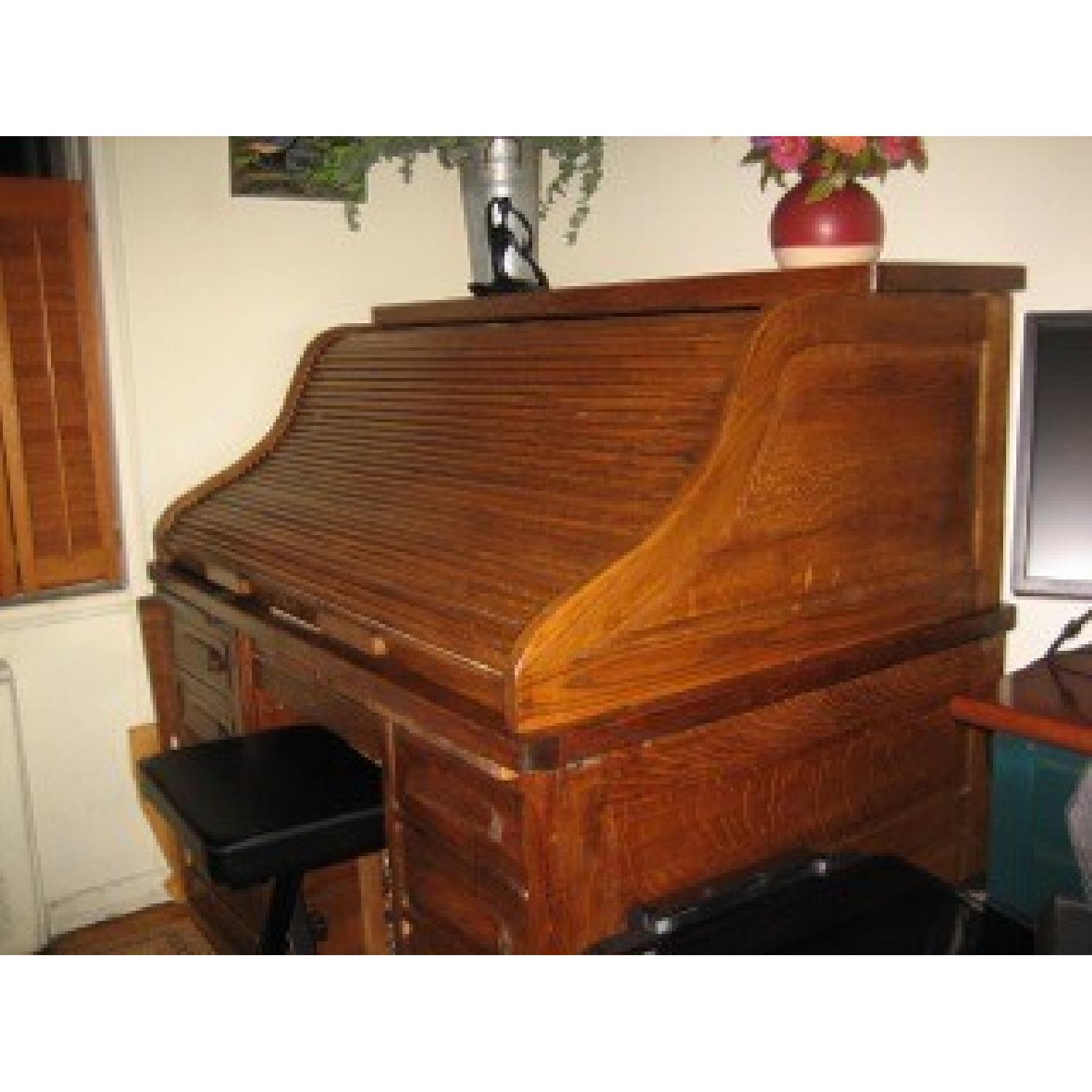 1920s Solid Oak Roll-Top Desk - image-3