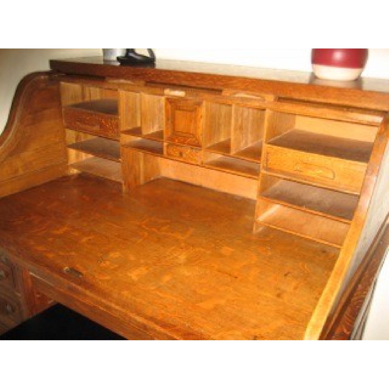 1920s Solid Oak Roll-Top Desk - image-5