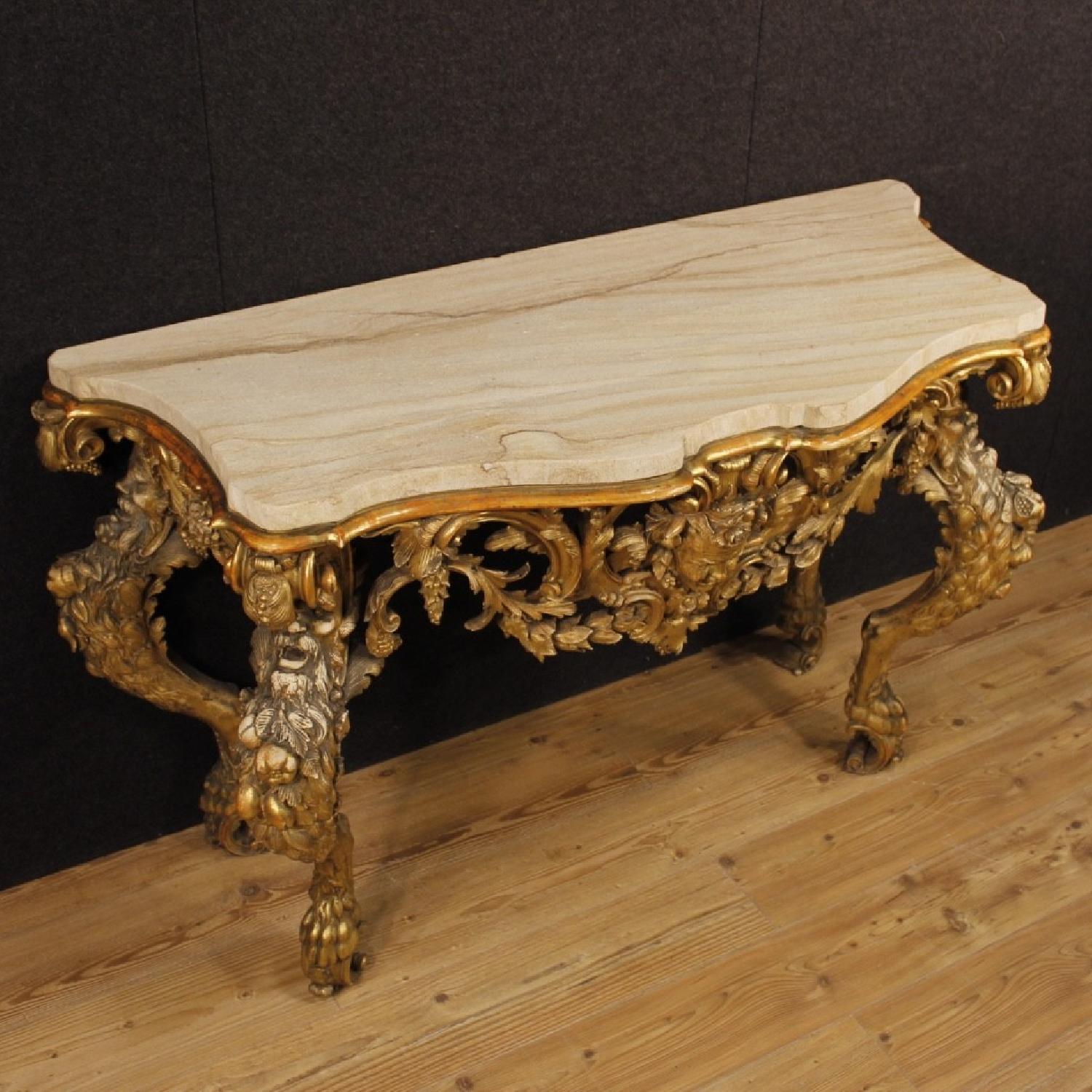 Louis XIV Style Italian Console Table In Golden Wood - image-3