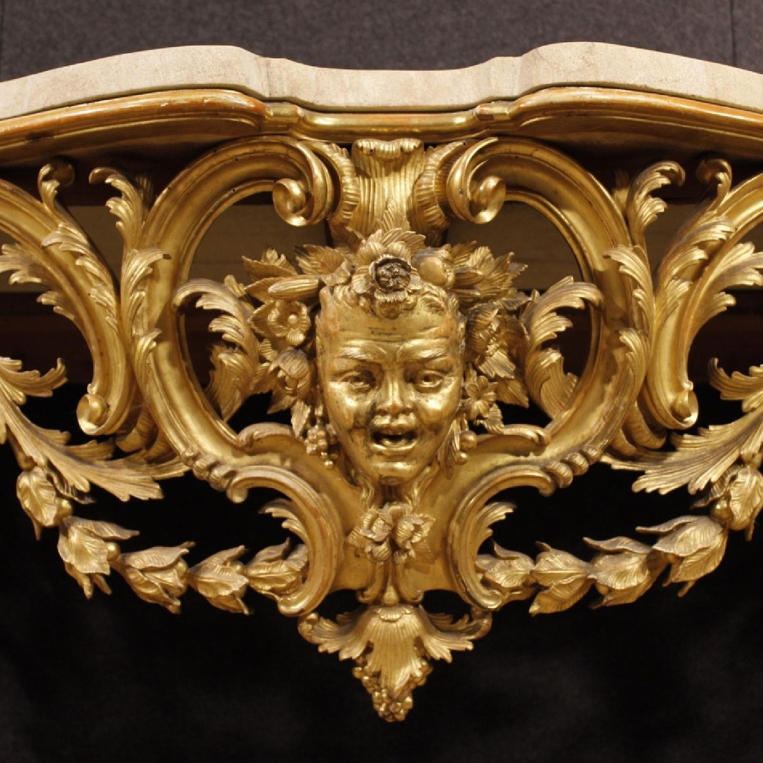 Louis XIV Style Italian Console Table In Golden Wood - image-4