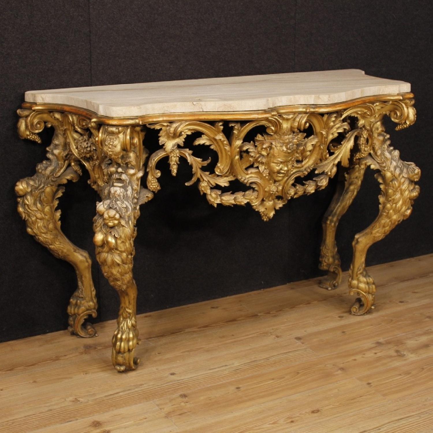 Louis XIV Style Italian Console Table In Golden Wood - image-5