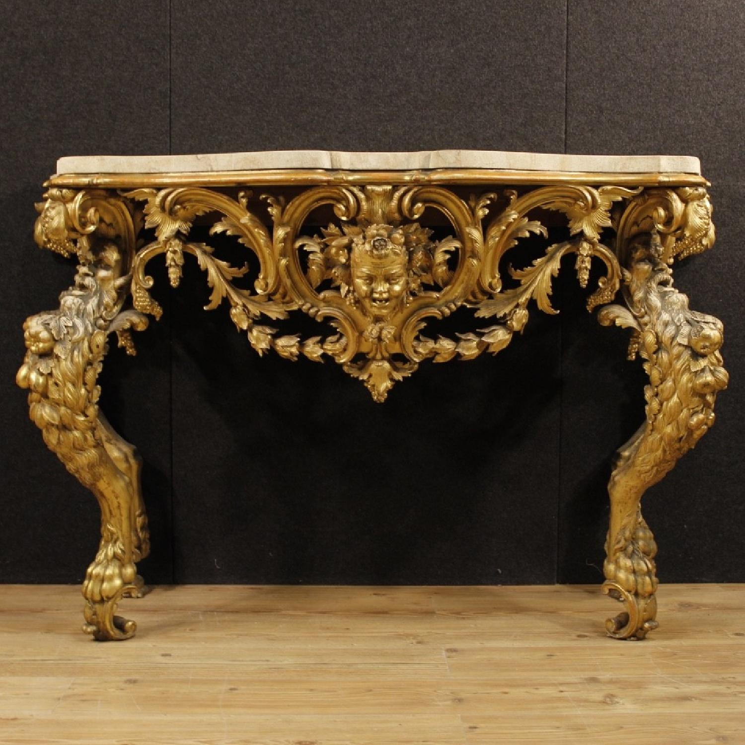 Louis XIV Style Italian Console Table In Golden Wood - image-6