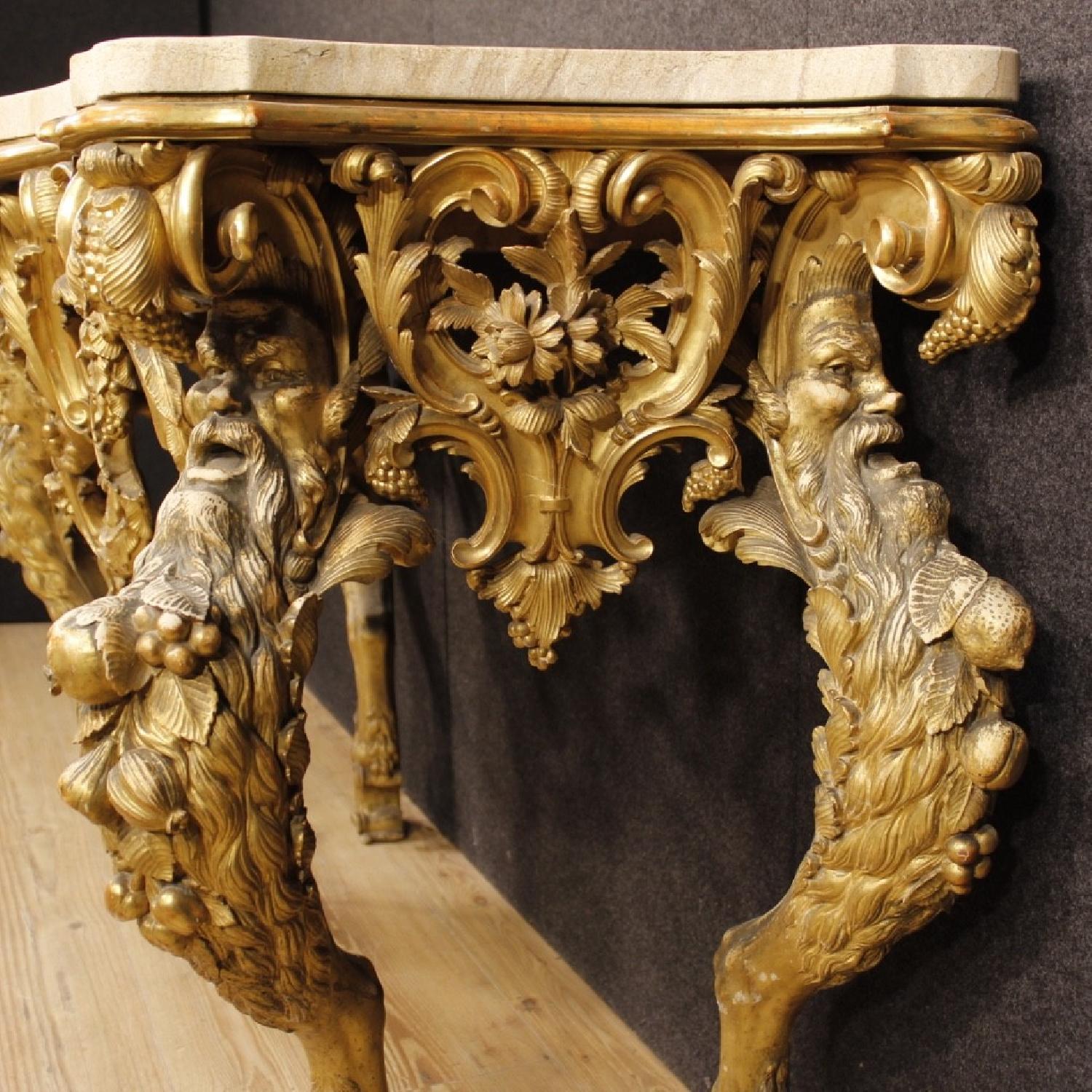Louis XIV Style Italian Console Table In Golden Wood - image-7