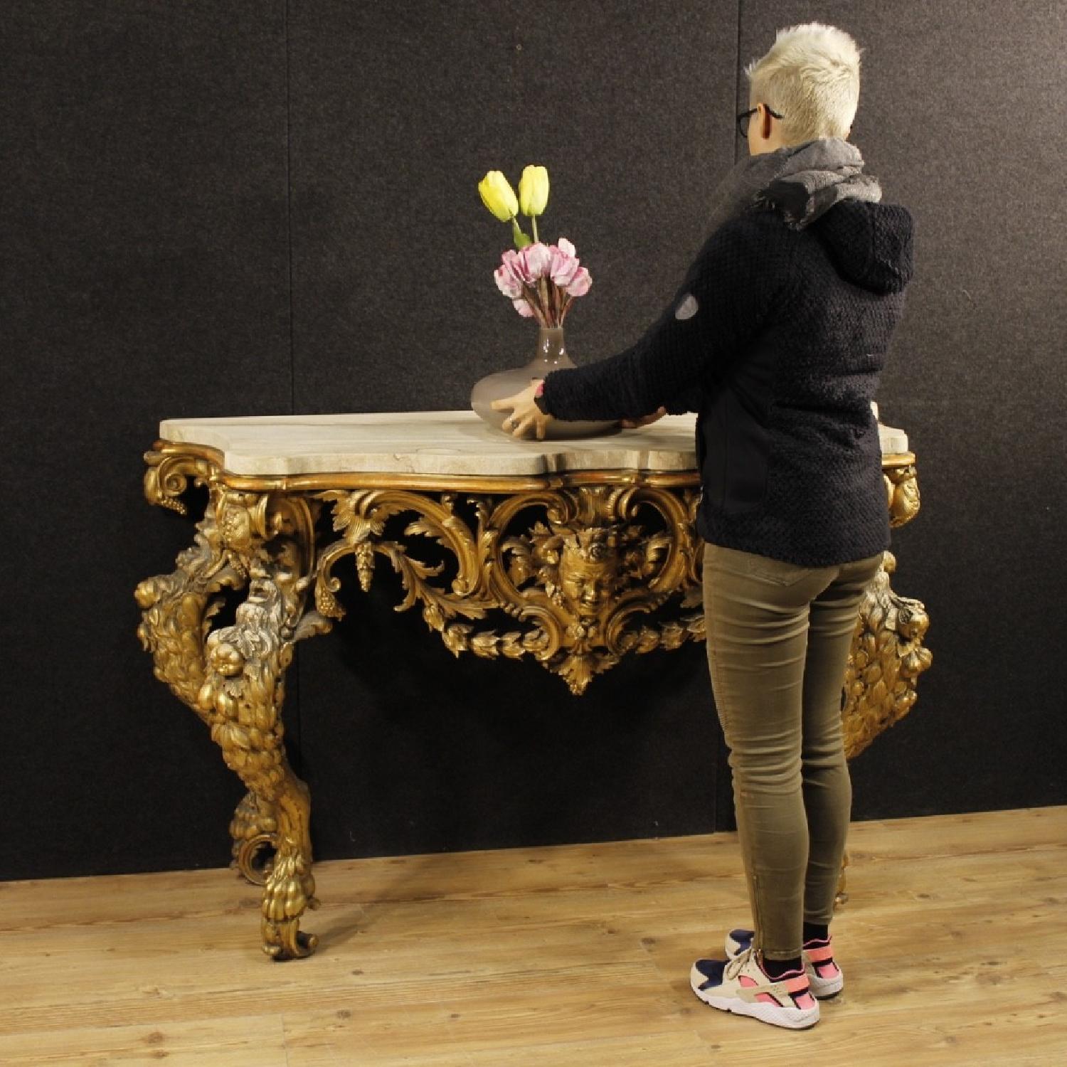 Louis XIV Style Italian Console Table In Golden Wood - image-9