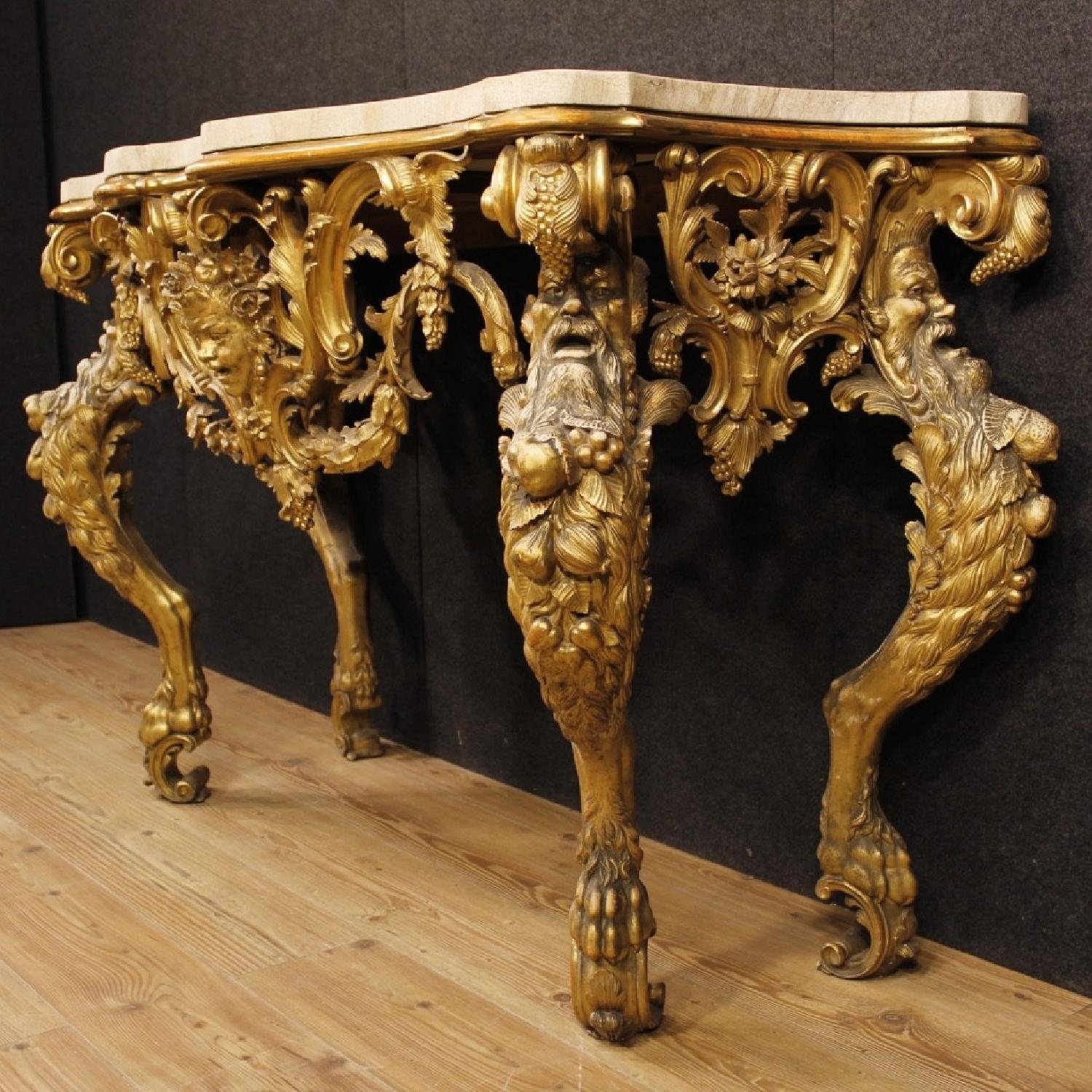 Louis XIV Style Italian Console Table In Golden Wood - image-11