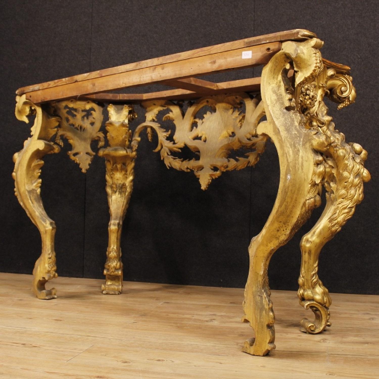 Louis XIV Style Italian Console Table In Golden Wood - image-13
