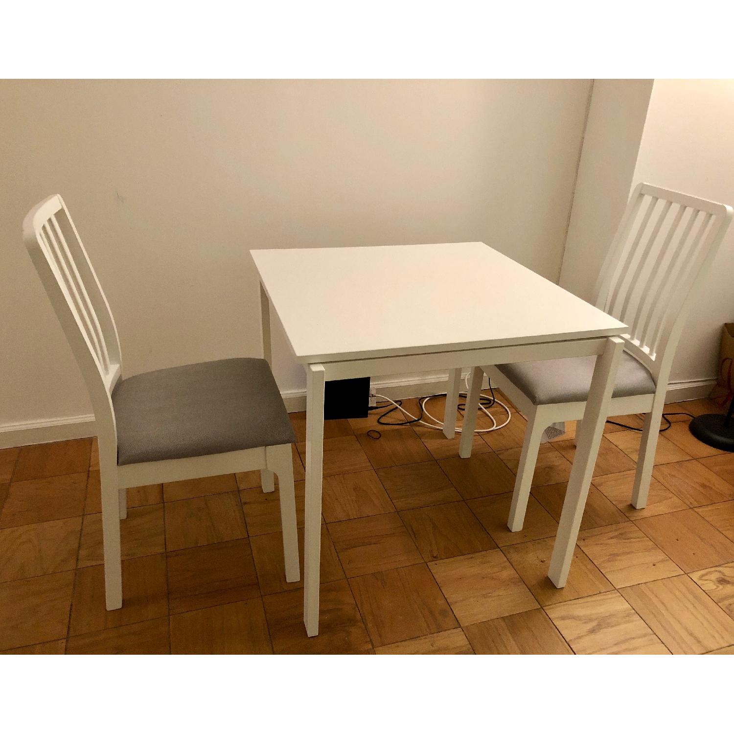 Ikea White Dining Table w/ 2 Upholstered Chairs - image-2