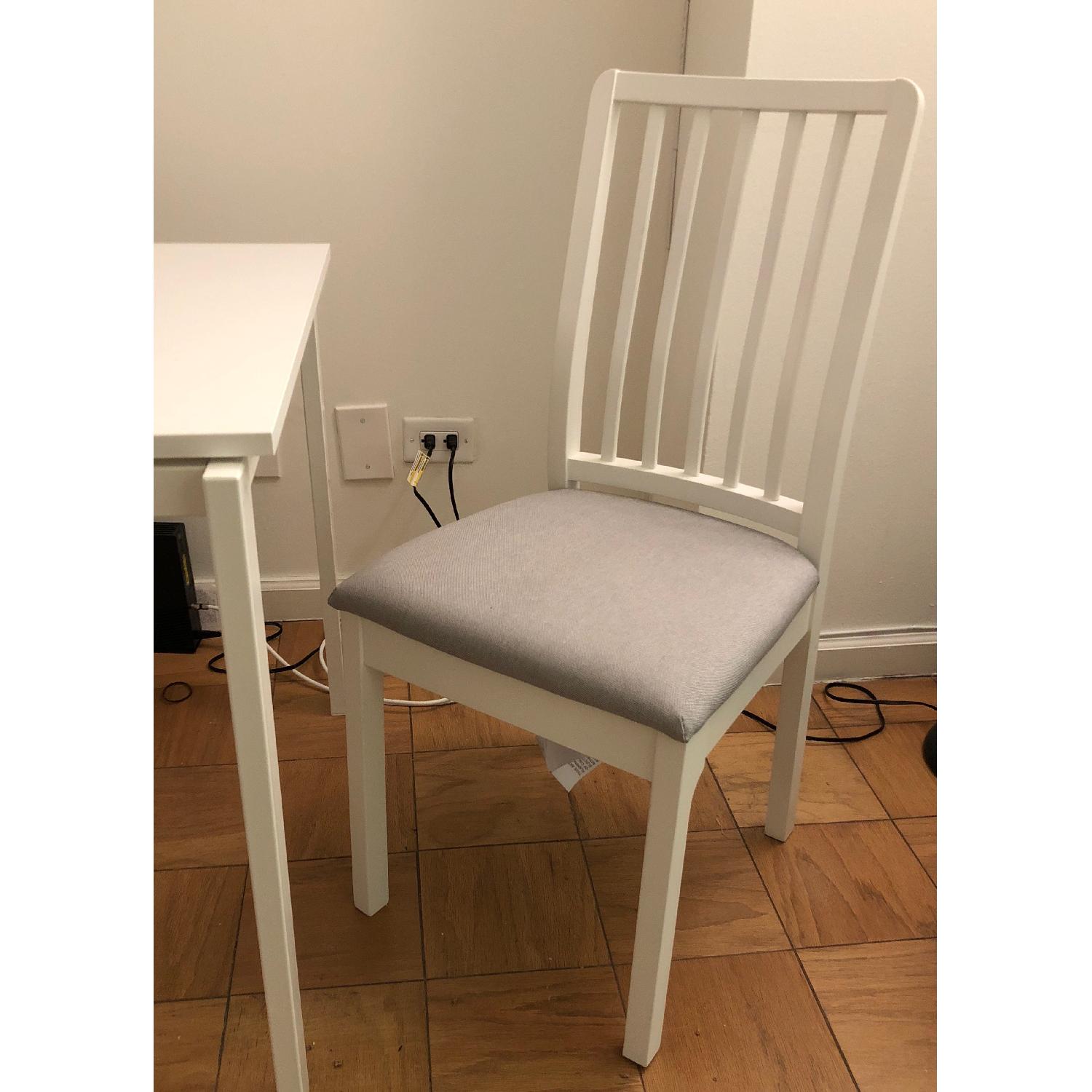 Ikea White Dining Table w/ 2 Upholstered Chairs - image-4