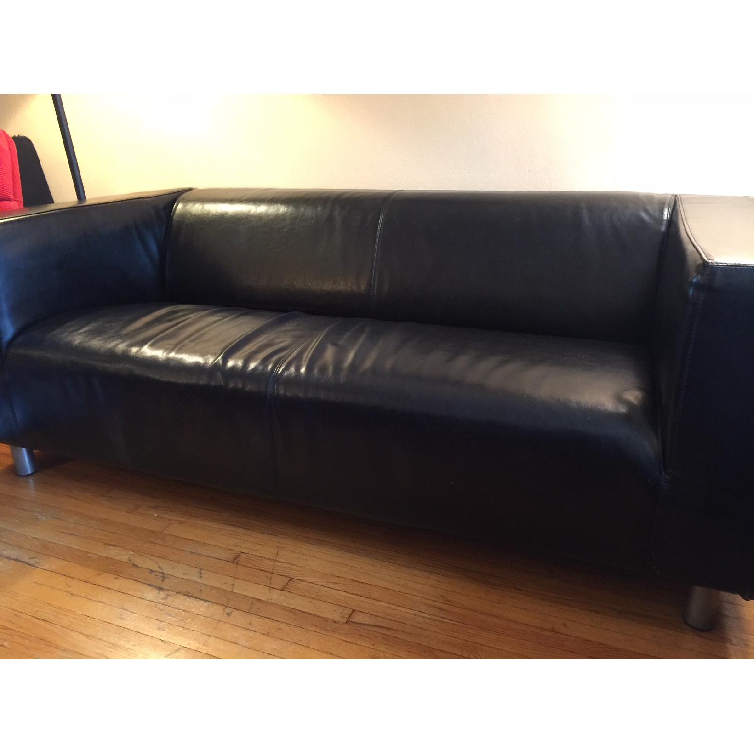 Ikea Klippan Black Leather Loveseat - AptDeco