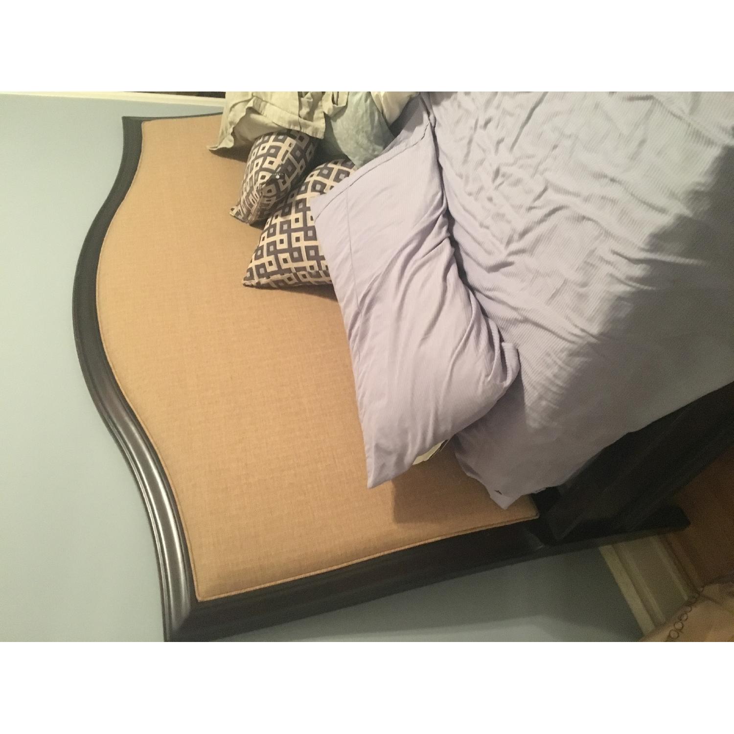 Raymour & Flanigan King Size Wood Bed w/ Cushioned Headboard AptDeco