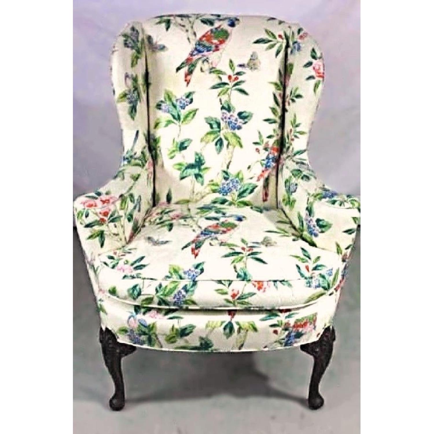 Parrot Exotic Upholstered Wingback Armchair & Ottoman - image-2