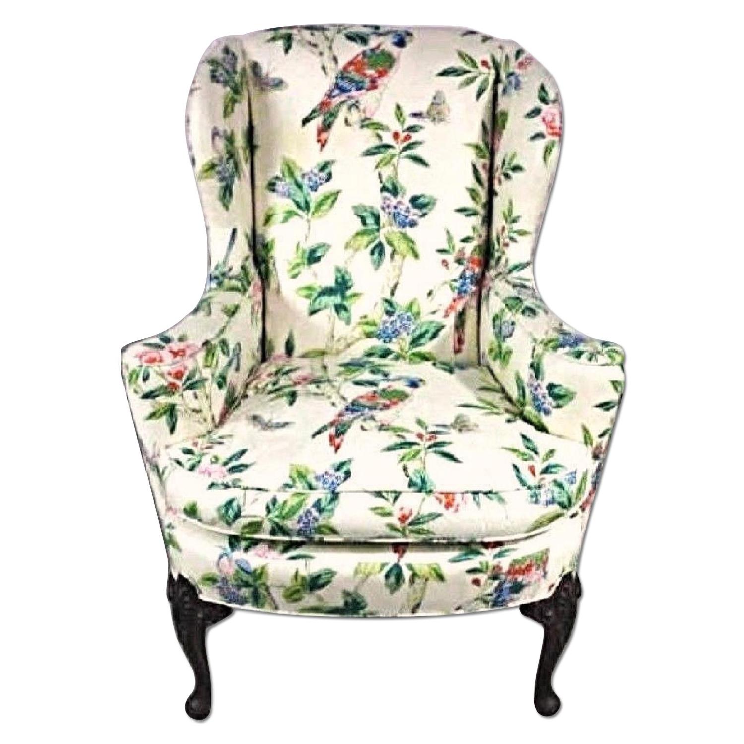 Parrot Exotic Upholstered Wingback Armchair & Ottoman - image-0