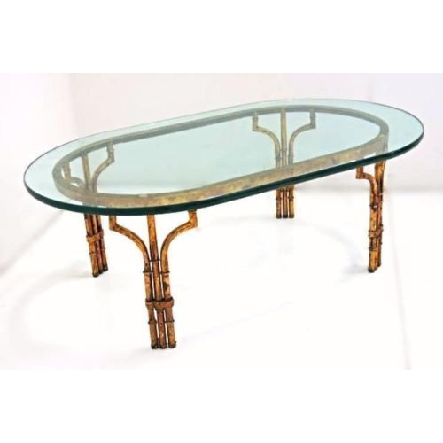 Faux Bamboo Mid Century Modern Oval Glass Top Coffee Table - image-2