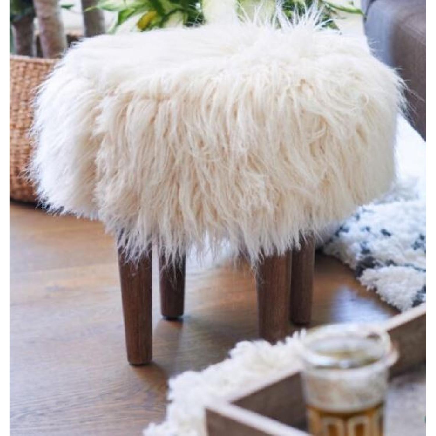 World Market Ivory Faux Flokati Stool - image-1