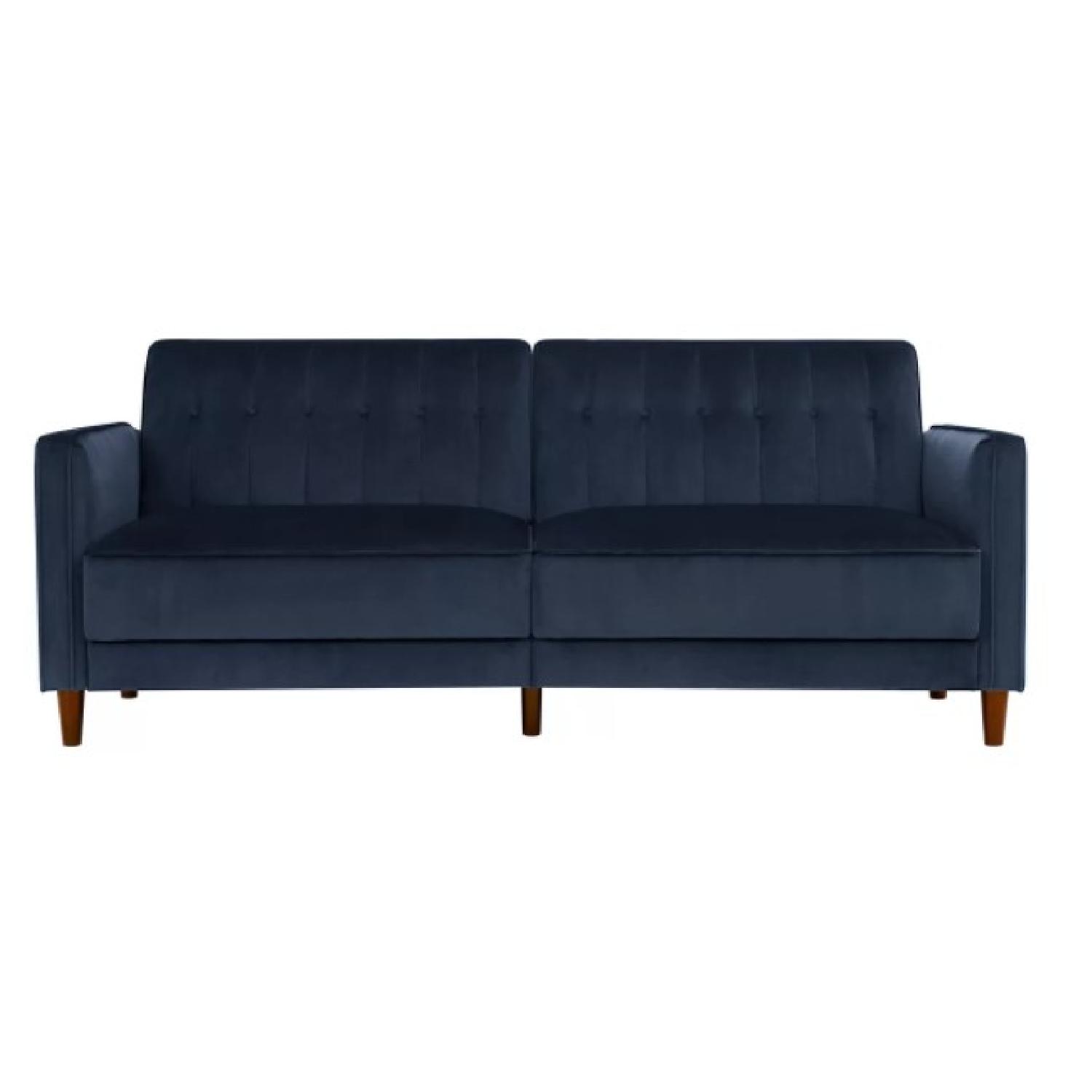 Willa Arlo Interiors Navy Blue Velvet Tufted Sleeper Sofa - image-1