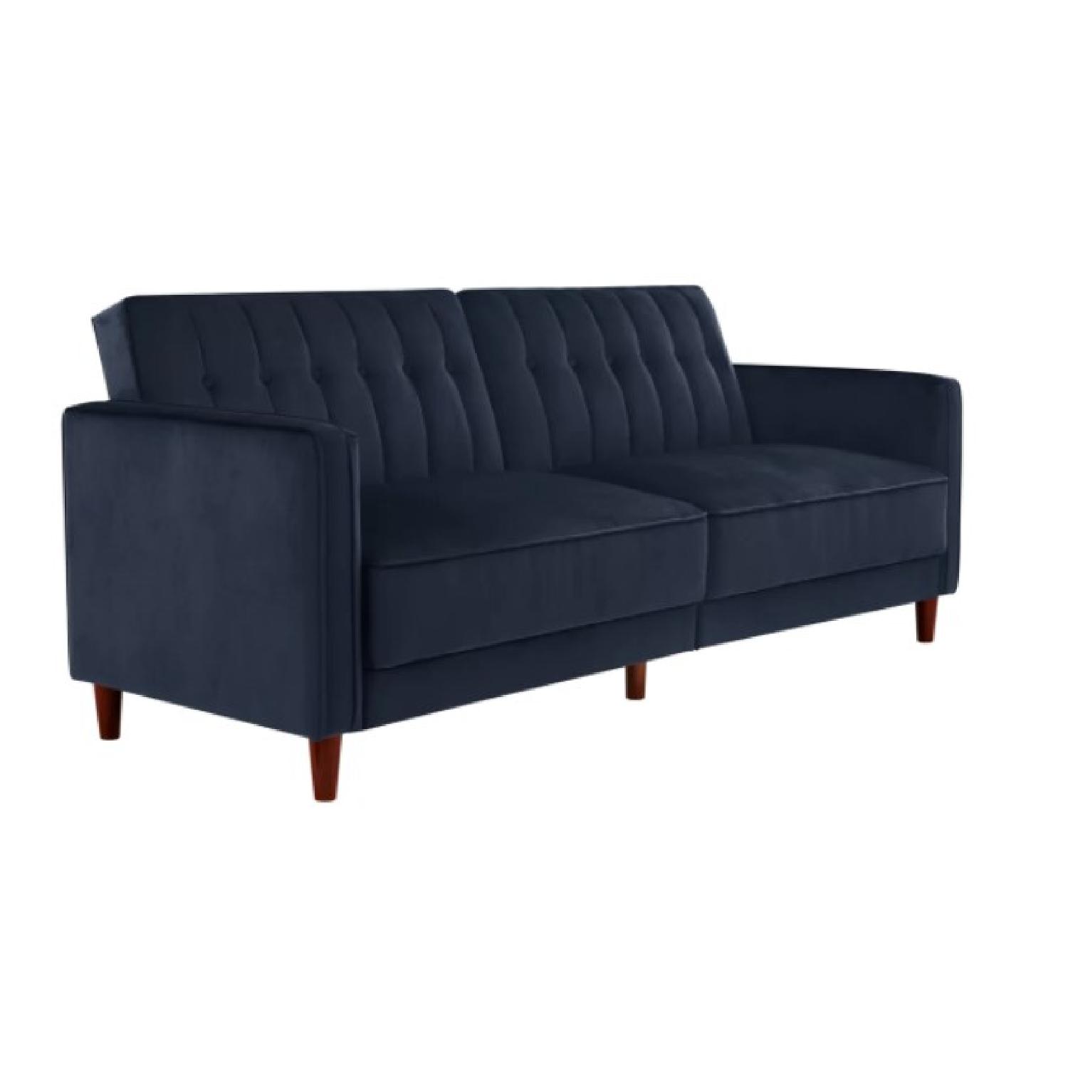 Willa Arlo Interiors Navy Blue Velvet Tufted Sleeper Sofa - image-2