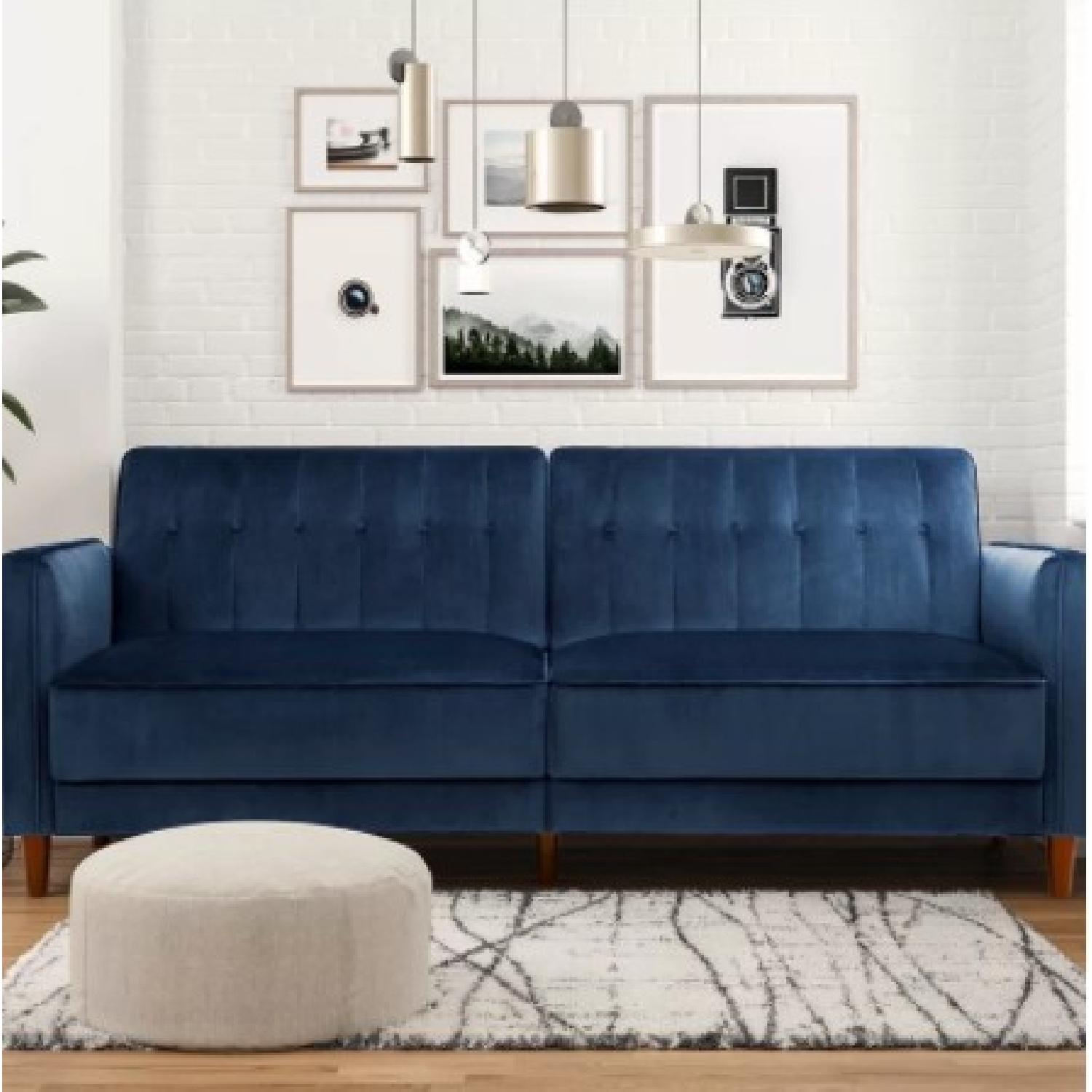 Willa Arlo Interiors Navy Blue Velvet Tufted Sleeper Sofa - image-3
