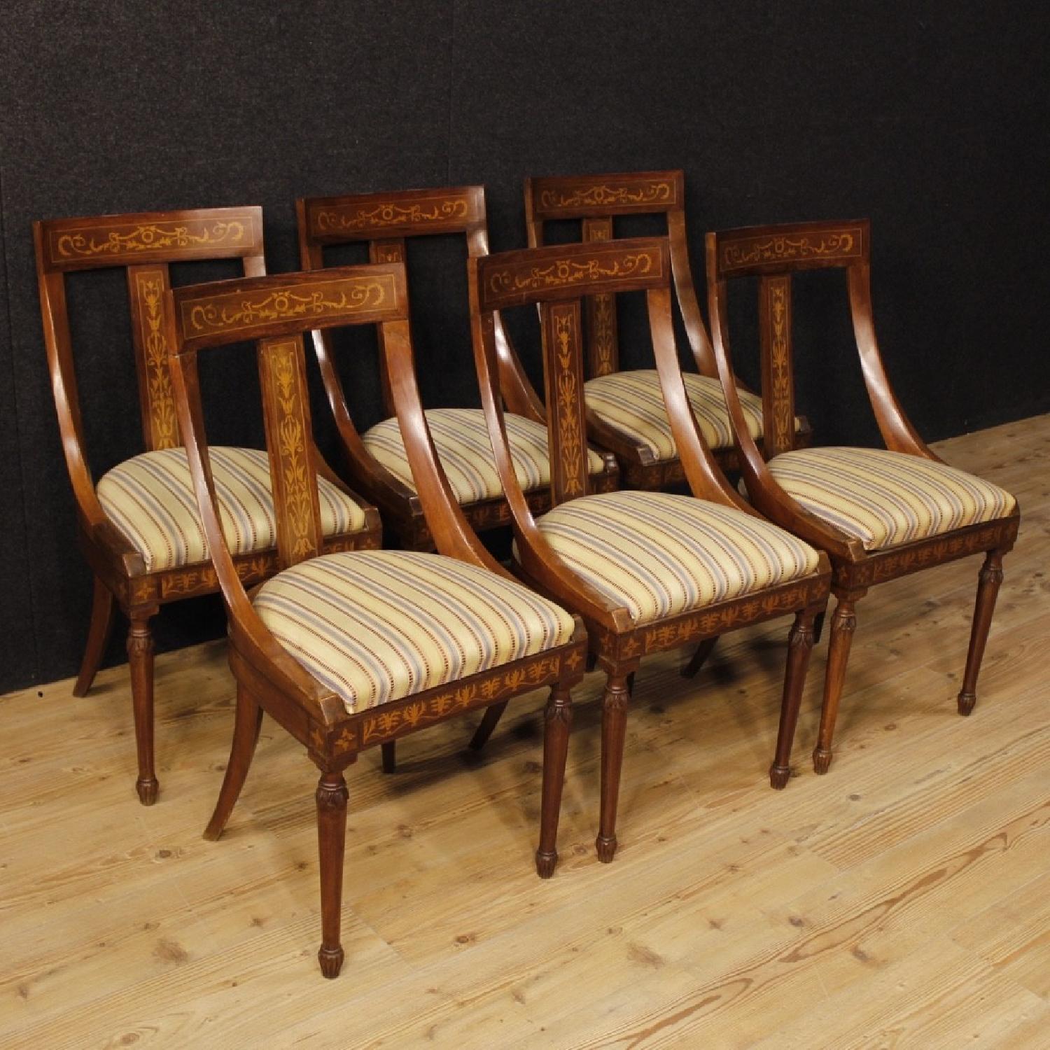 Italian Charles X Style Inlaid Chairs in Wood - image-3