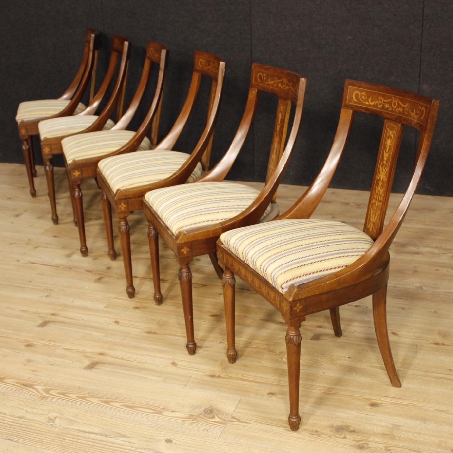 Italian Charles X Style Inlaid Chairs in Wood - image-11