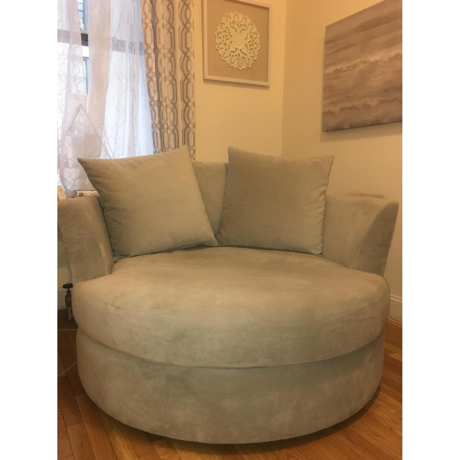 Z Gallerie Round Grey Gray Swivel Lounge Chair - image-2