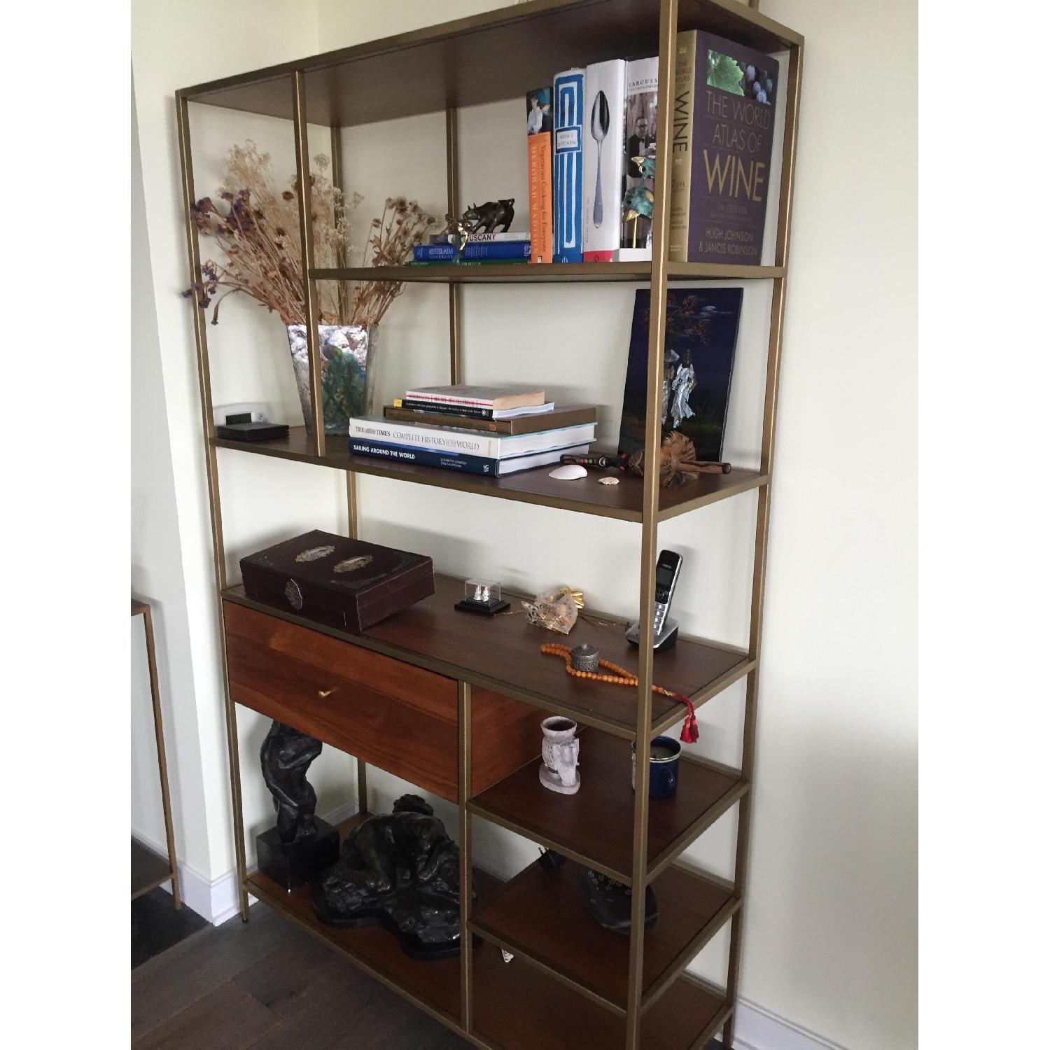West Elm Nook Walnut/Antiqued-Brass Wide Shelving Unit - image-1